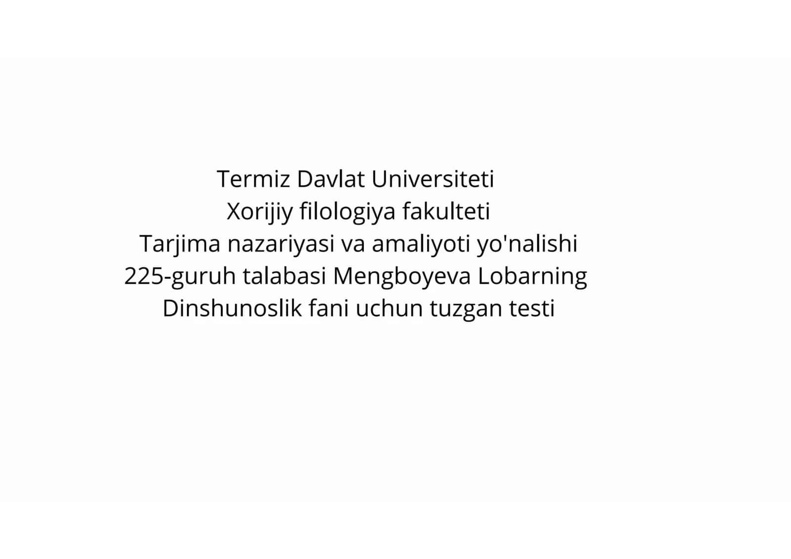 Dinshunoslik fani uchun 20 ta test