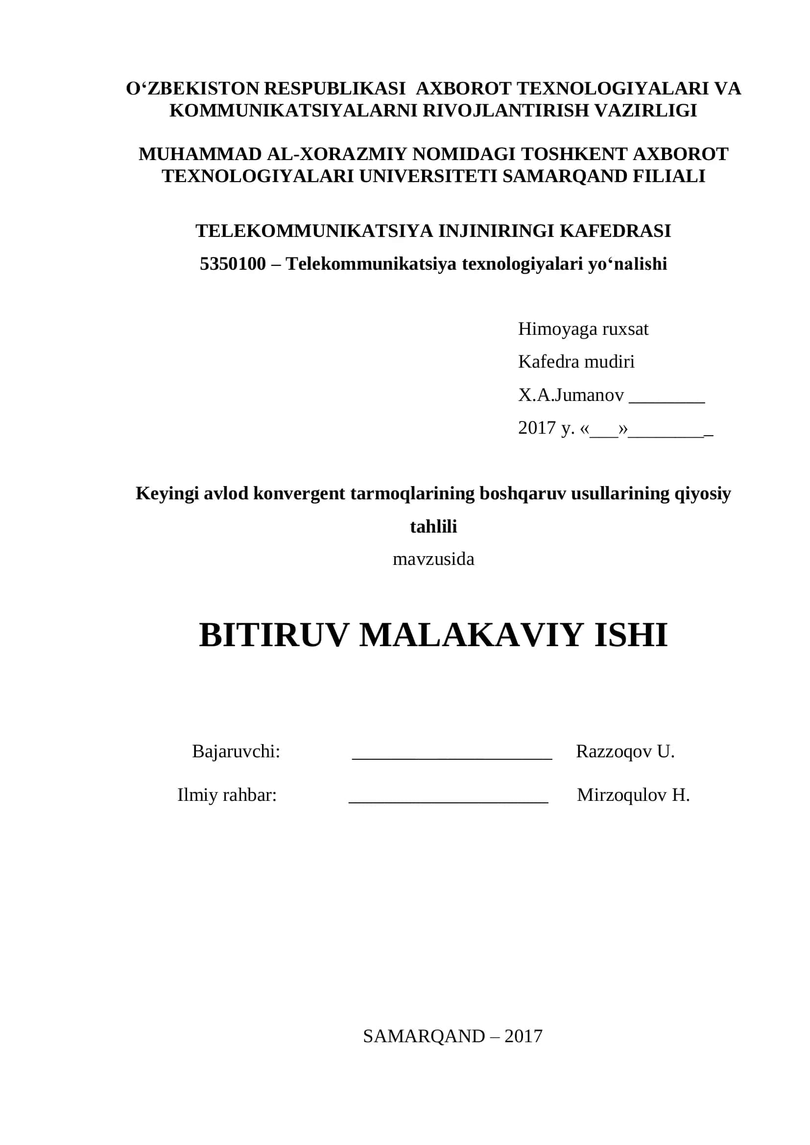 Keyingi avlod konvergent tarmoqlarining boshqaruv usullarining qiyosiy tahlili