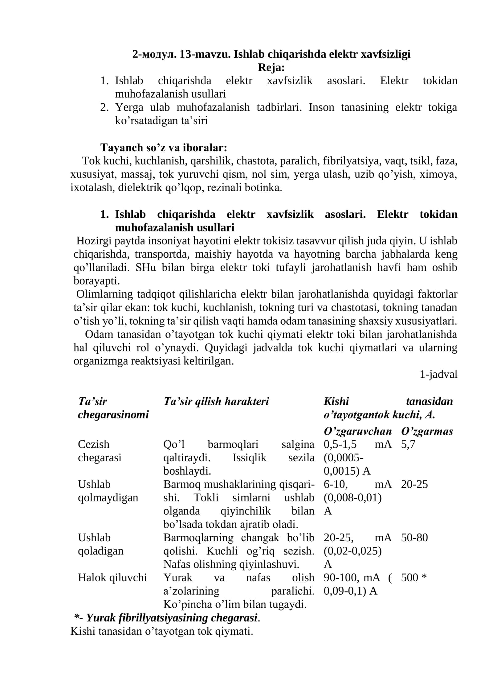 Ishlab chiqarishda elektr xavfsizligi