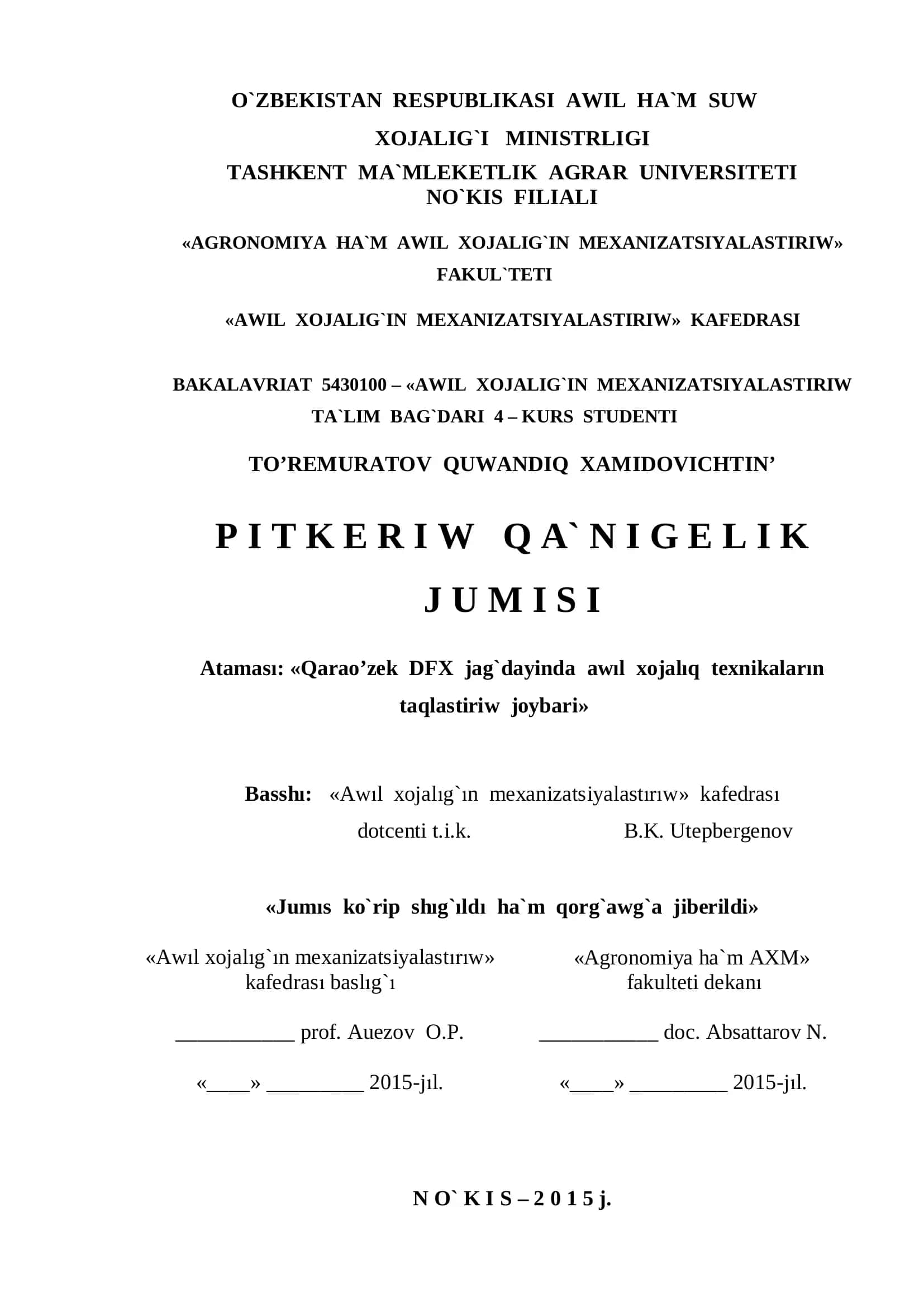 Awil xojaligin mexanizatsiyalastirish