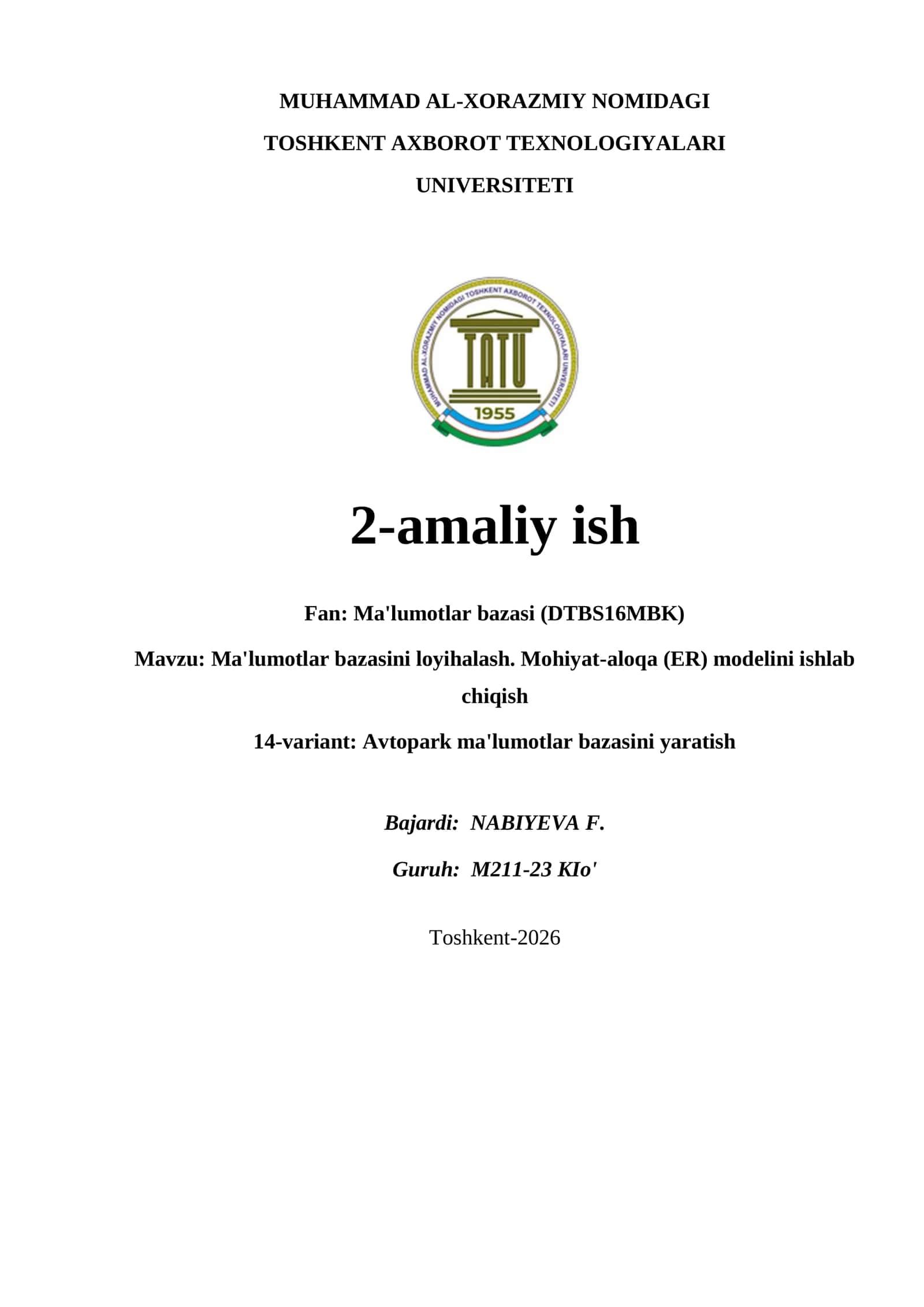 Ma'lumotlar bazasini loyihalash