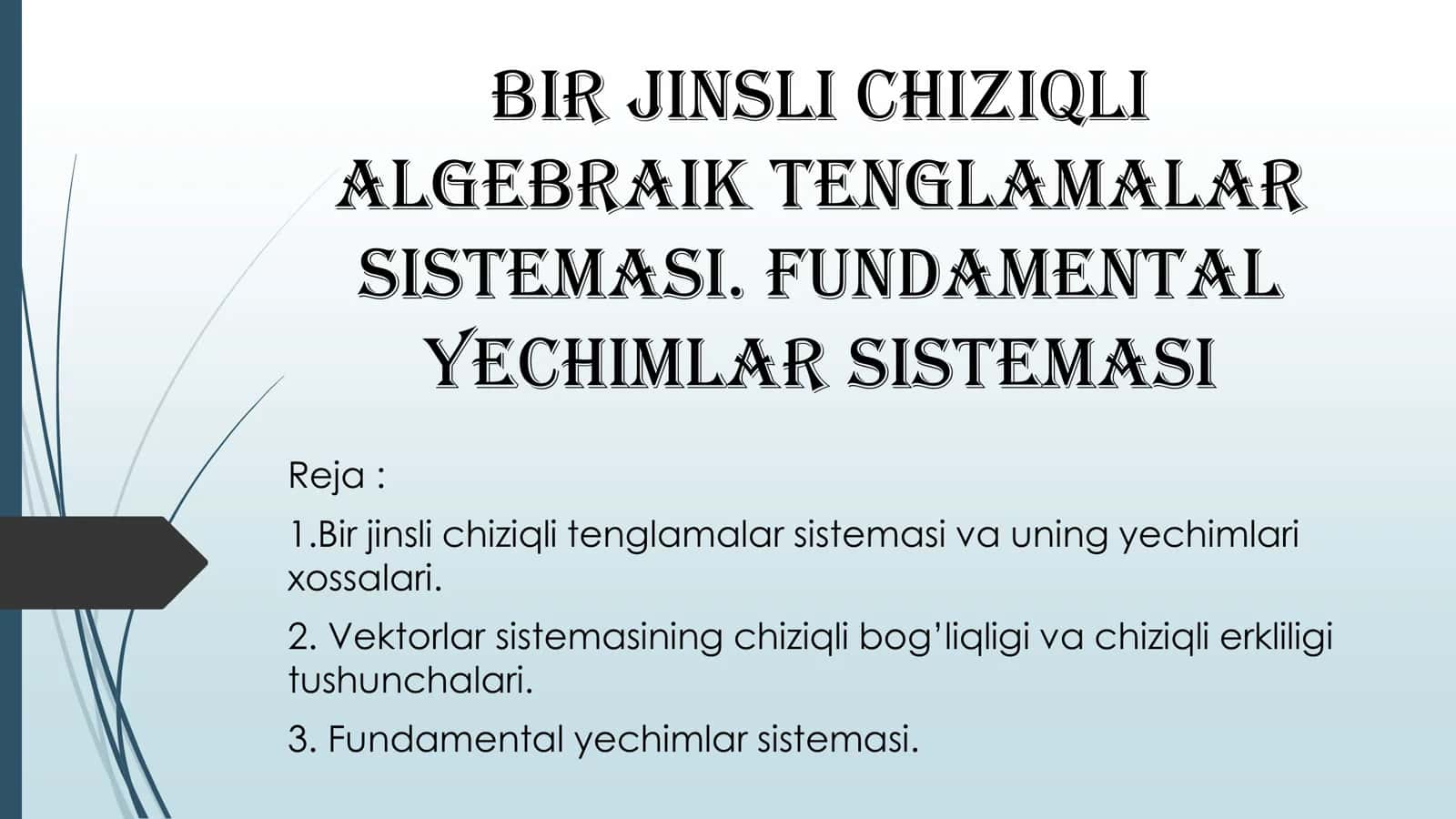Bir jinsli chiziqli algebraik tenglamalar sistemasi. Fundamental yechimlar sistemasi