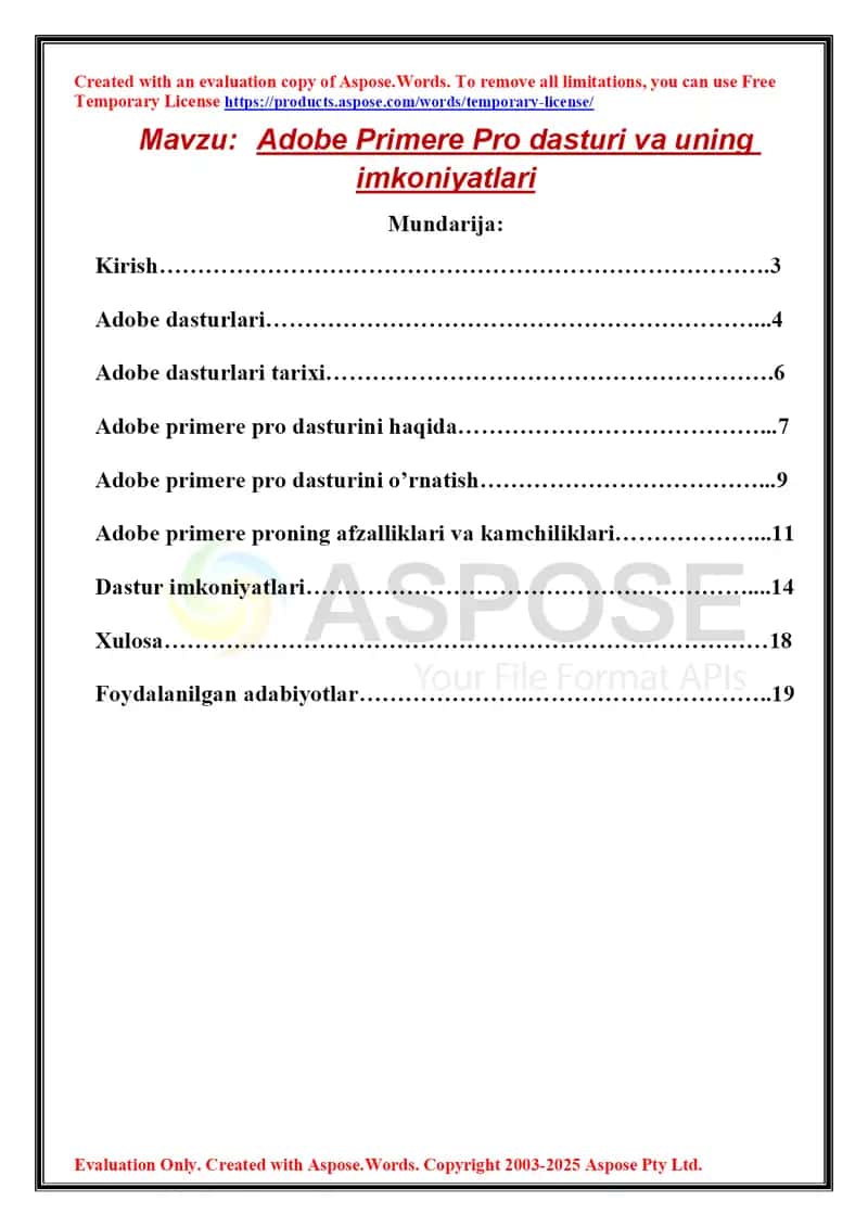 Adobe Primere Pro dasturi va uning imkoniyatlari