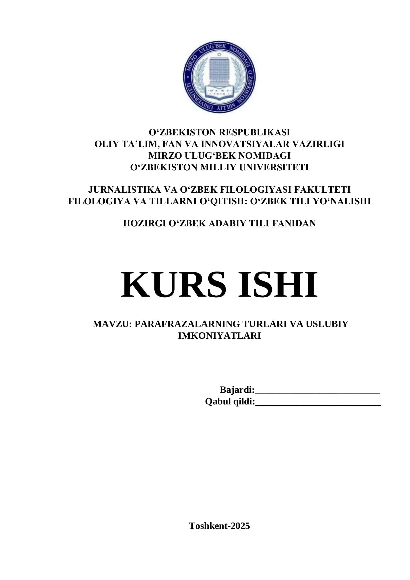 PARAFRAZALARNING TURLARI VA USLUBIY IMKONIYATLARI
