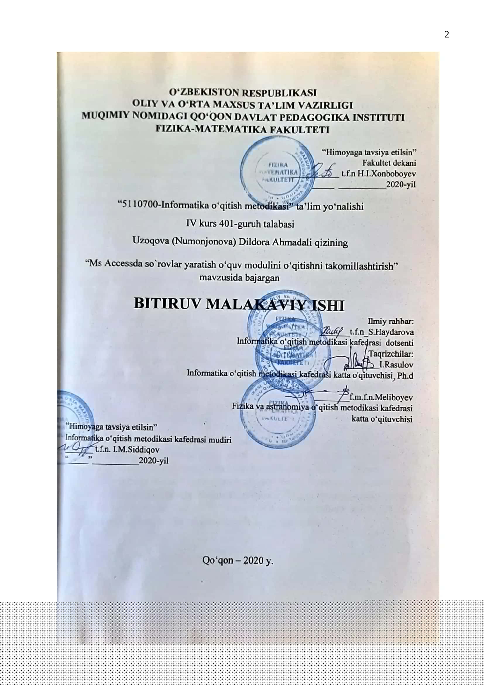 MS ACCESS DASTURI VA UNING IMKONIYATLARI
