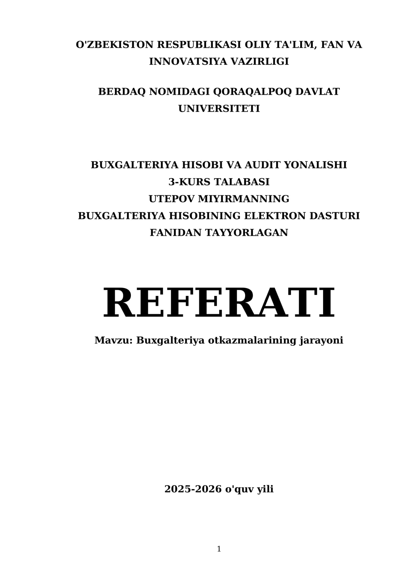Buxgalteriya o'tkazmalarining jarayoni