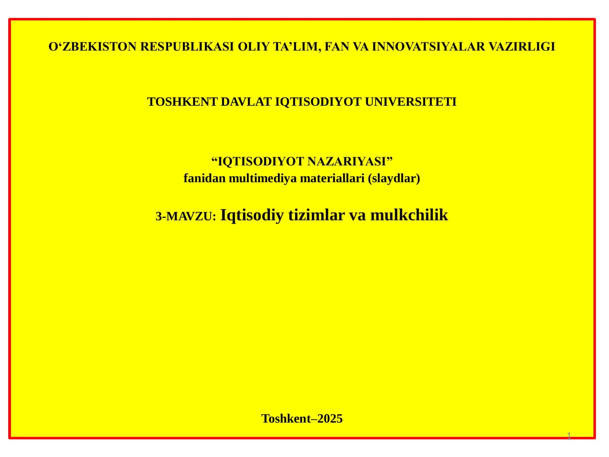 Iqtisodiy tizim va mulkchilik