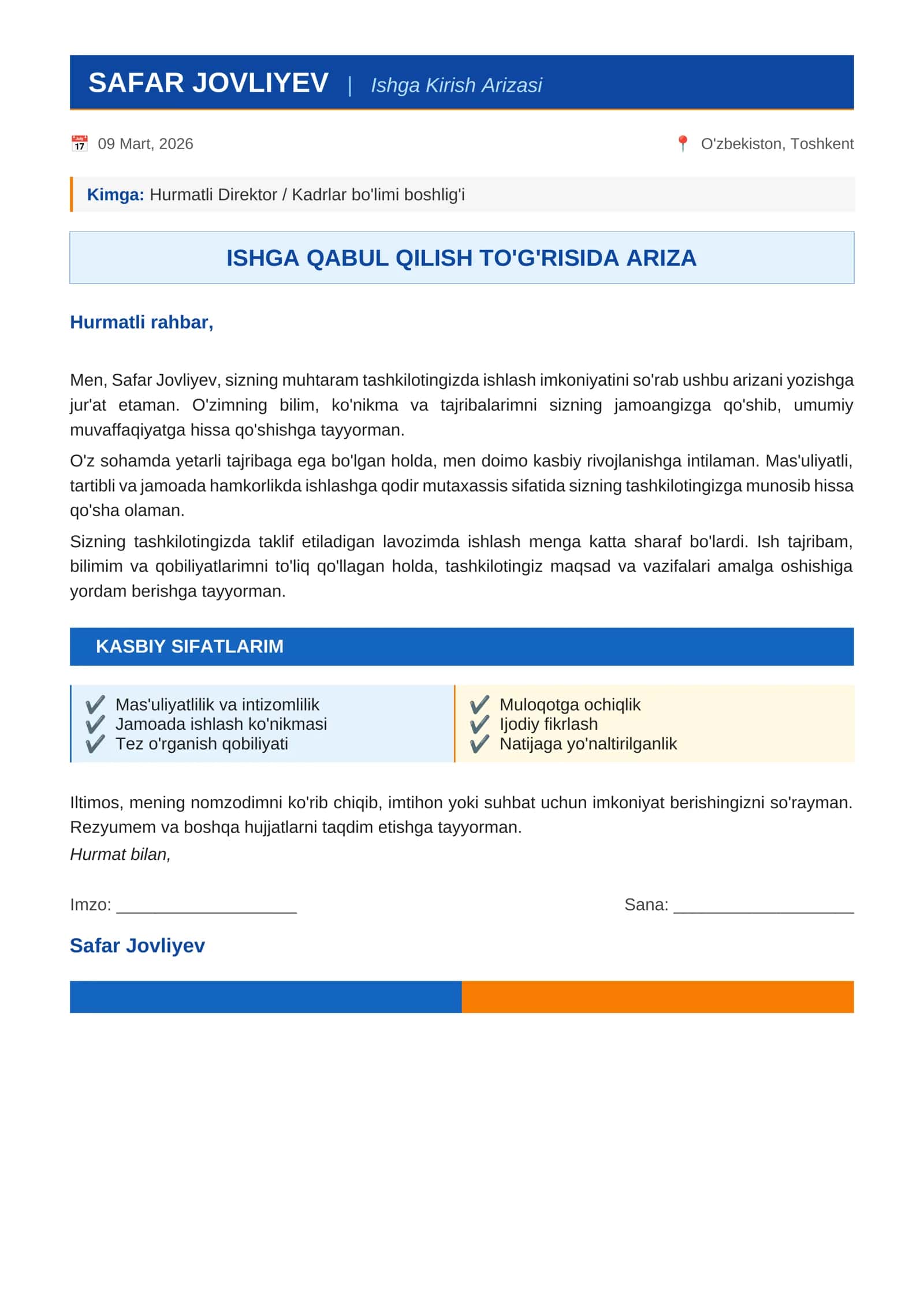 Ishga Kirish Arizasi