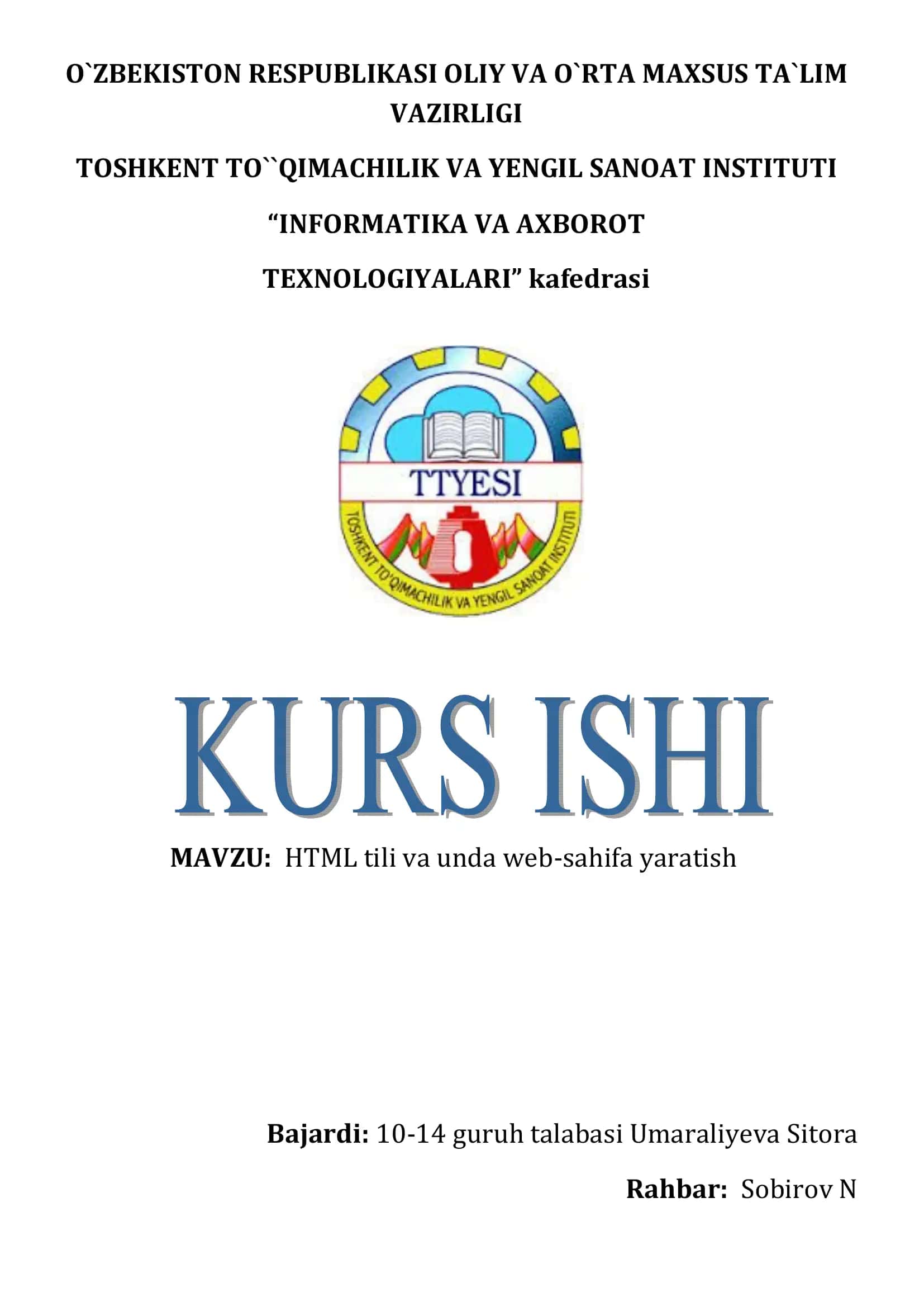 HTML tili va unda web-sahifa yaratish
