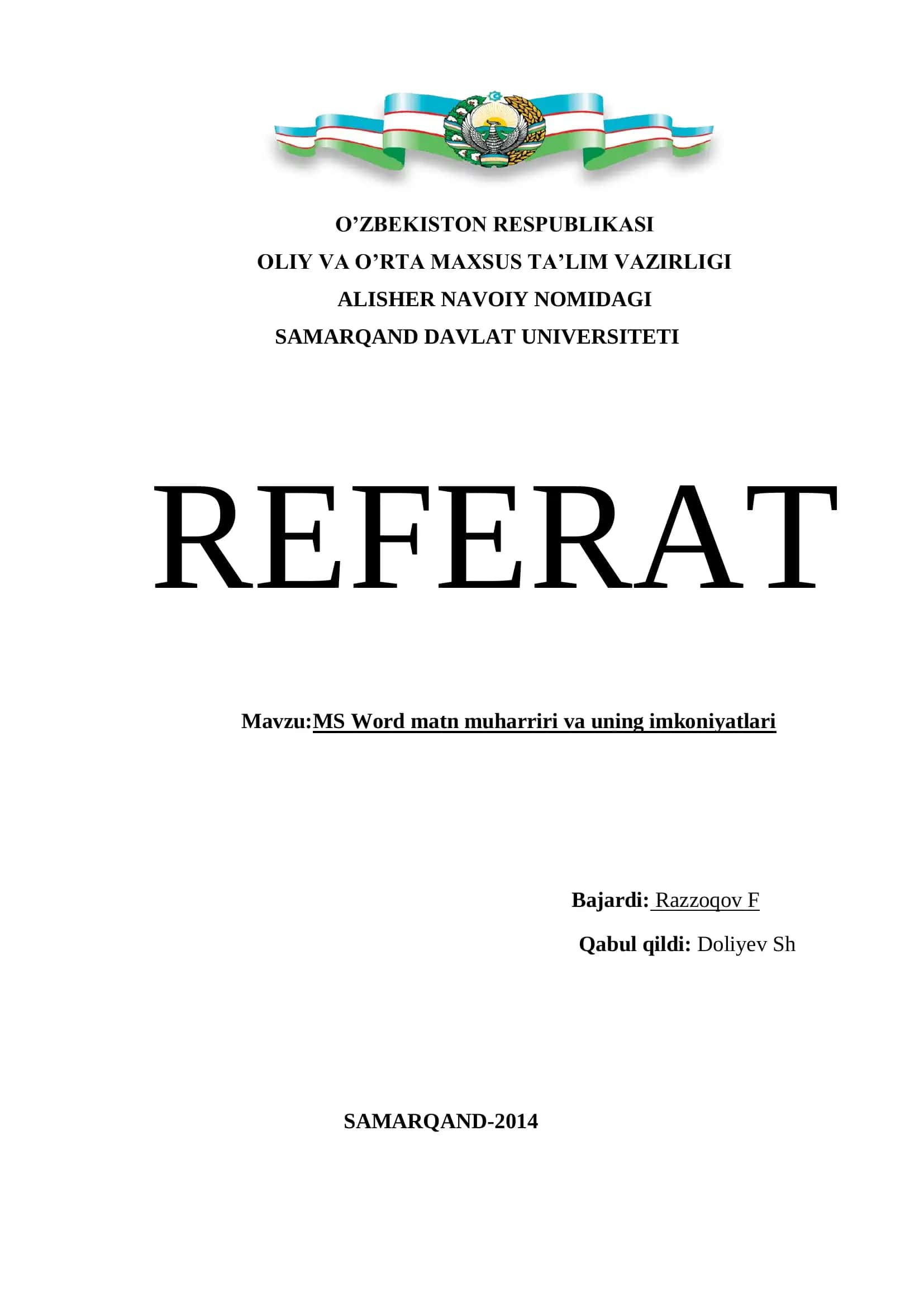 MS Word matn muharriri va uning imkoniyatlari