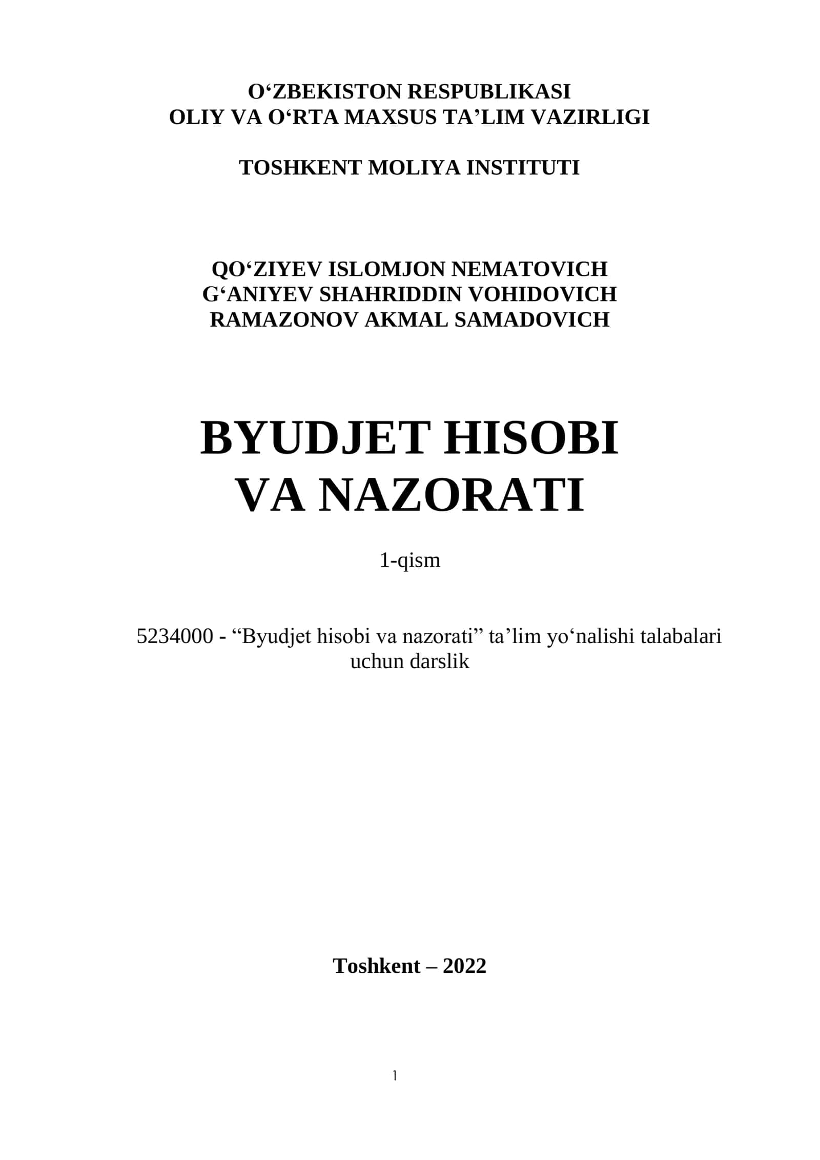 BYUDJET HISOBI VA NAZORATI
