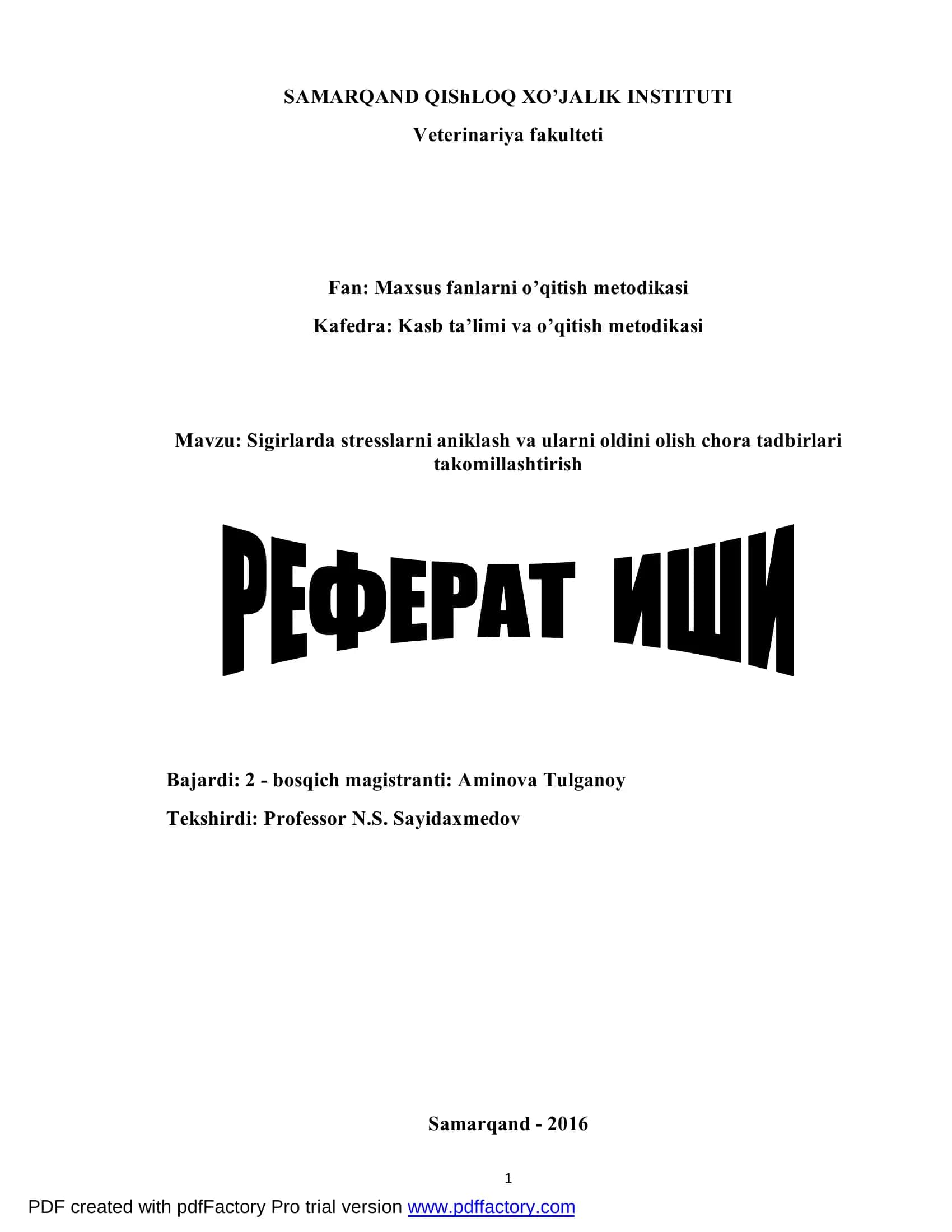 Sigirlarda stresslarni aniklash va ularni oldini olish chora tadbirlari