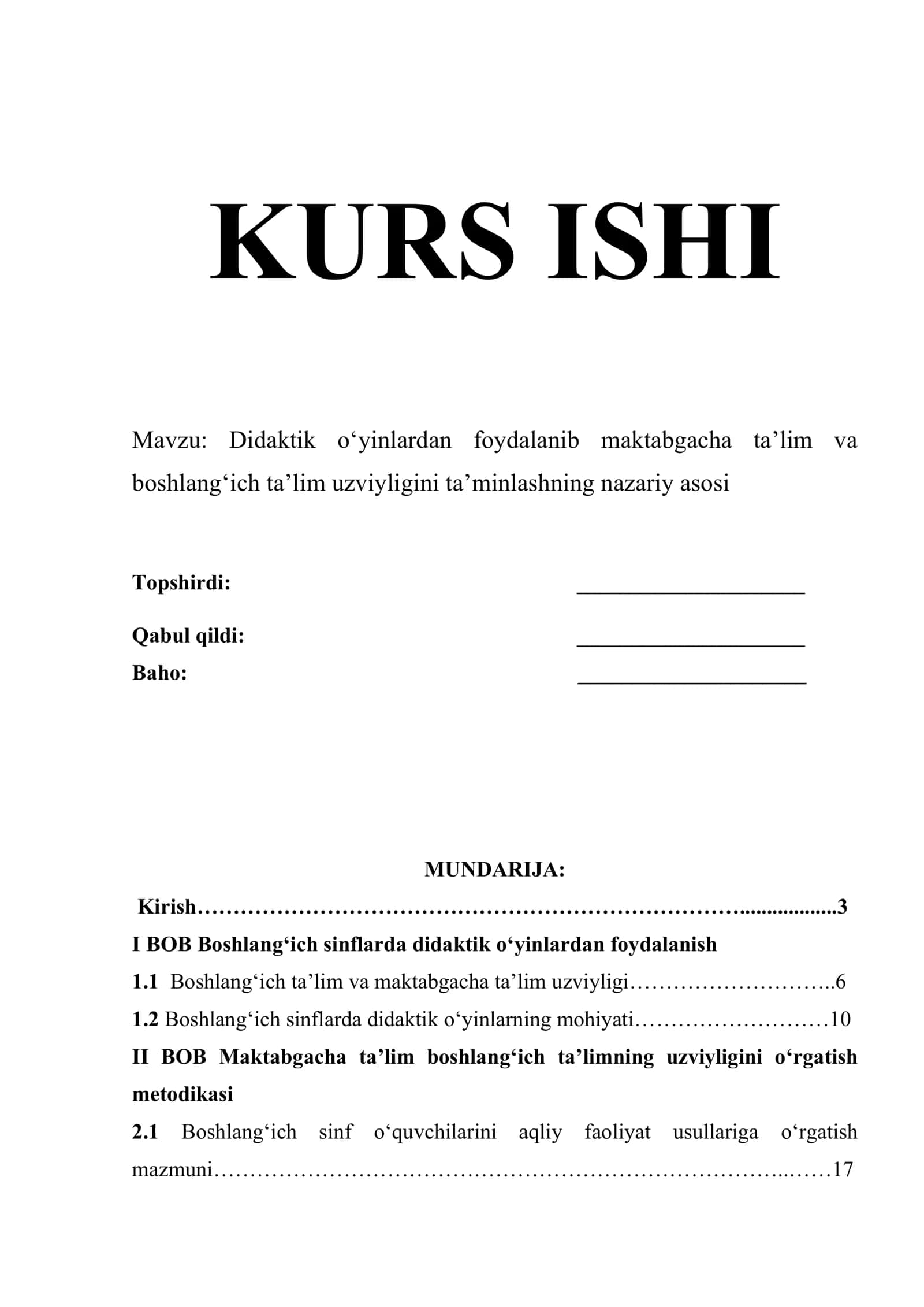 Didaktik o‘yinlardan foydalanib maktabgacha ta’lim va boshlang‘ich ta’lim uzviyligini ta’minlashning nazariy asosi