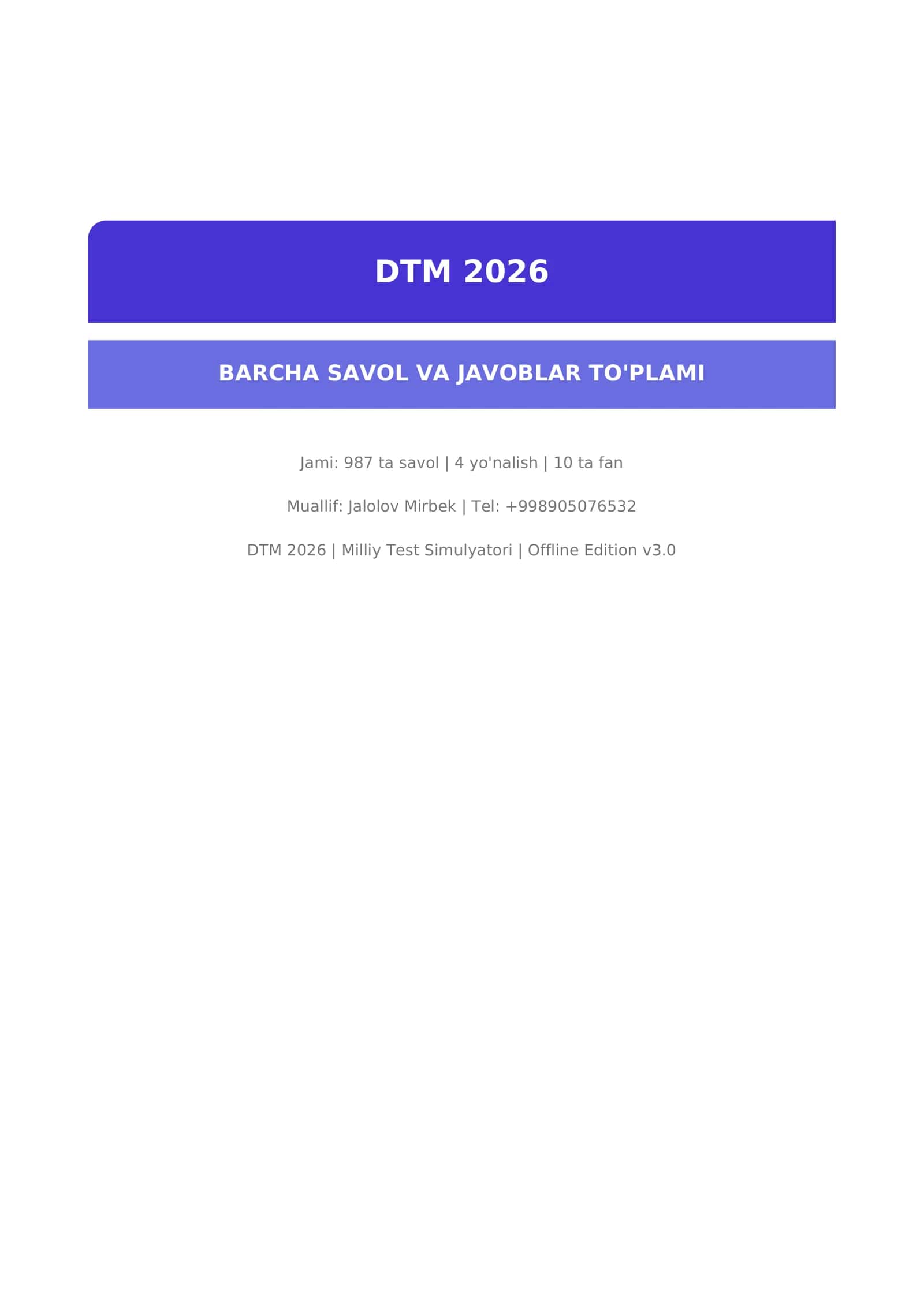 DTM 2026 | savol javoblar to'plami