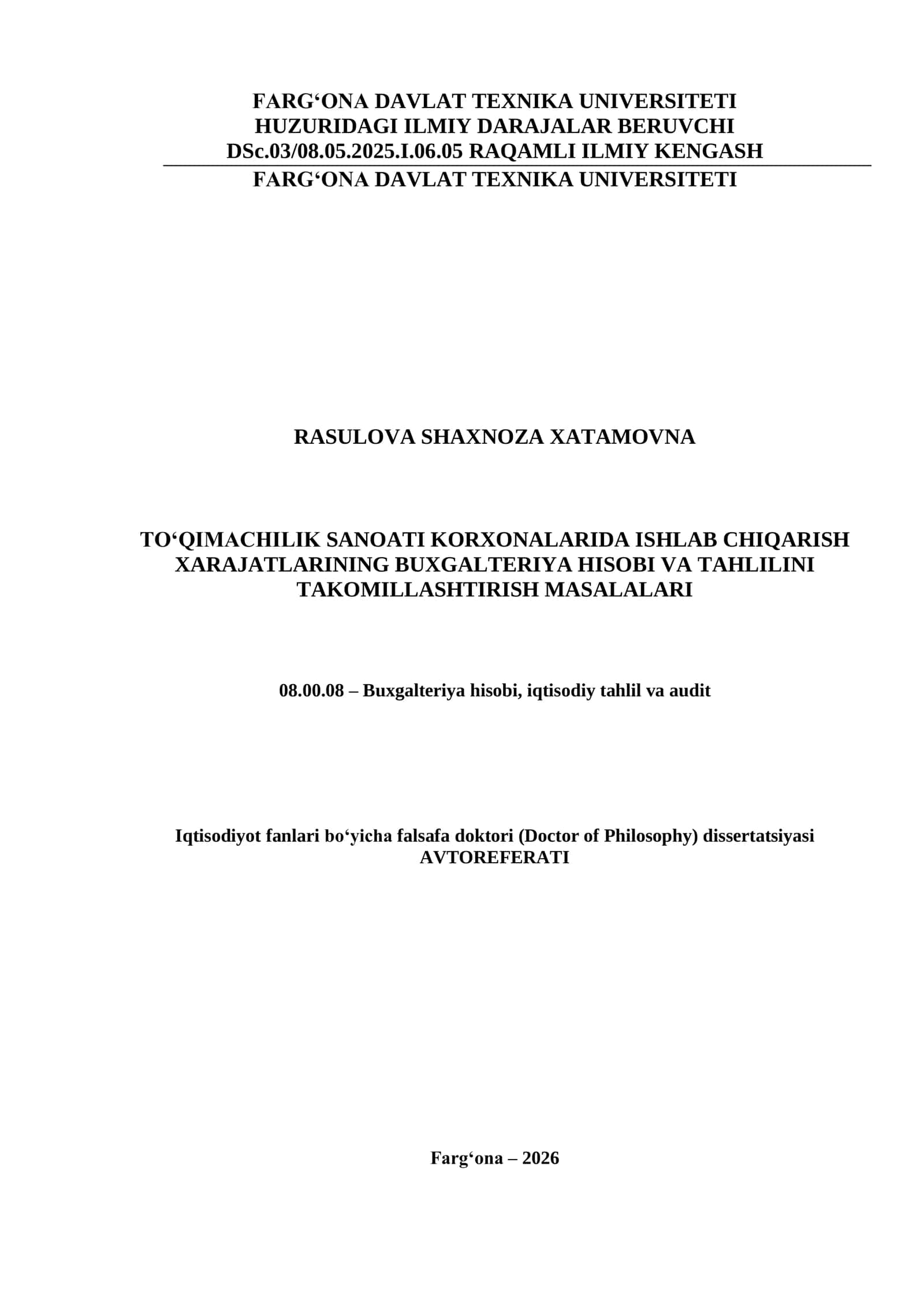 Doktor dissertationi avtoreferati