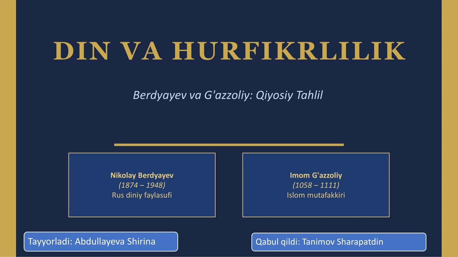 DIN VA HURFIKRLILIK. Berdyayev va G'azzoliy Qiyosiy Tahlil