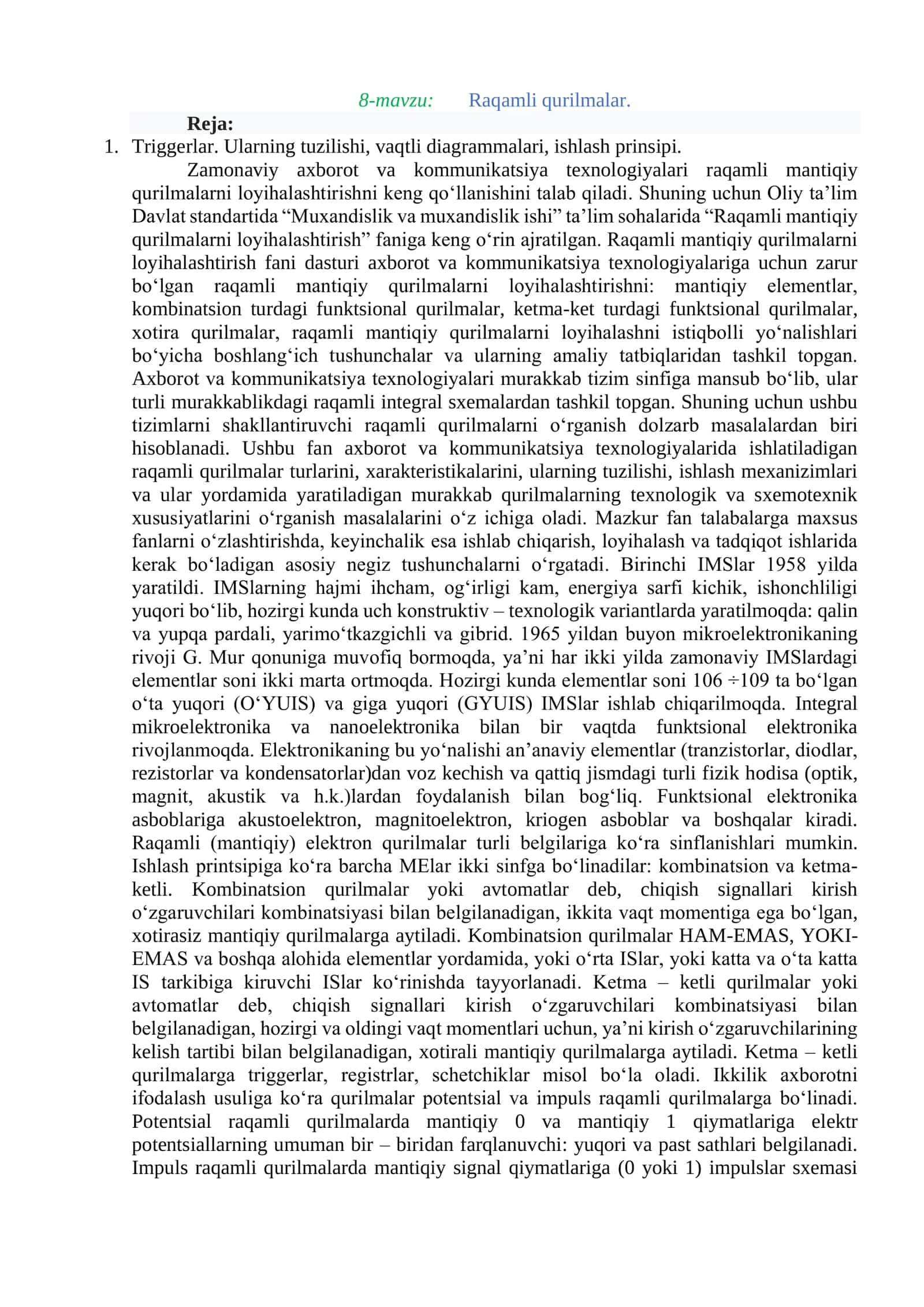 Raqamli Mantiqiy Qurilmalarni Loyihalashtirish