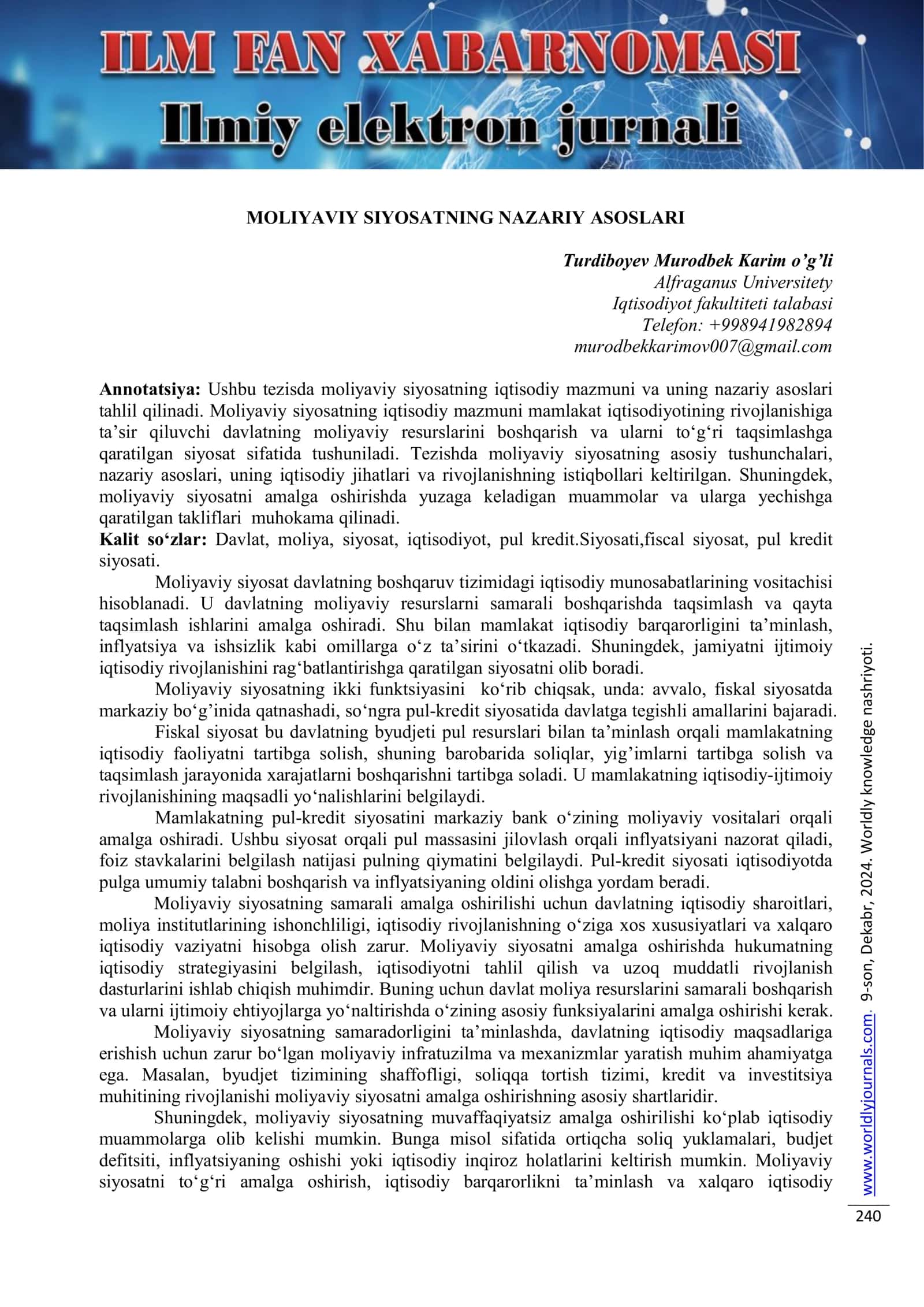 MOLIYAVIY SIYOSATNING NAZARIY ASOSLARI