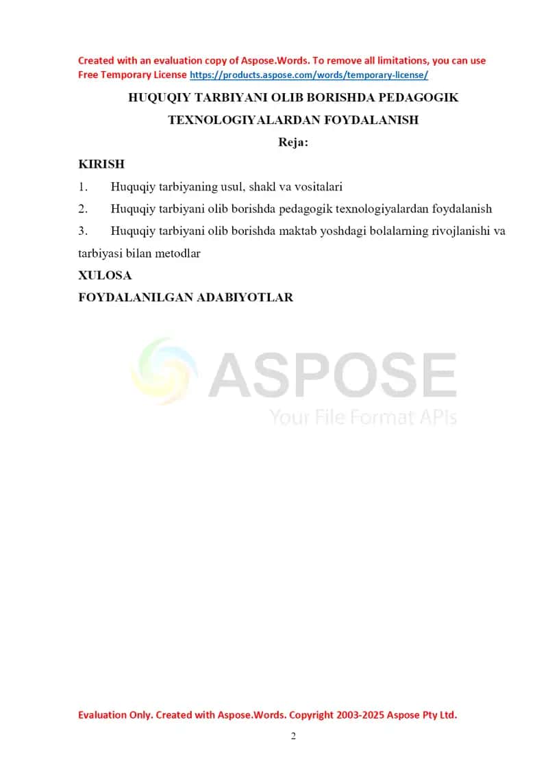HUQUQIY TARBIYANI OLIB BORISHDA PEDAGOGIK TEXNOLOGIYALARDAN FOYDALANISH