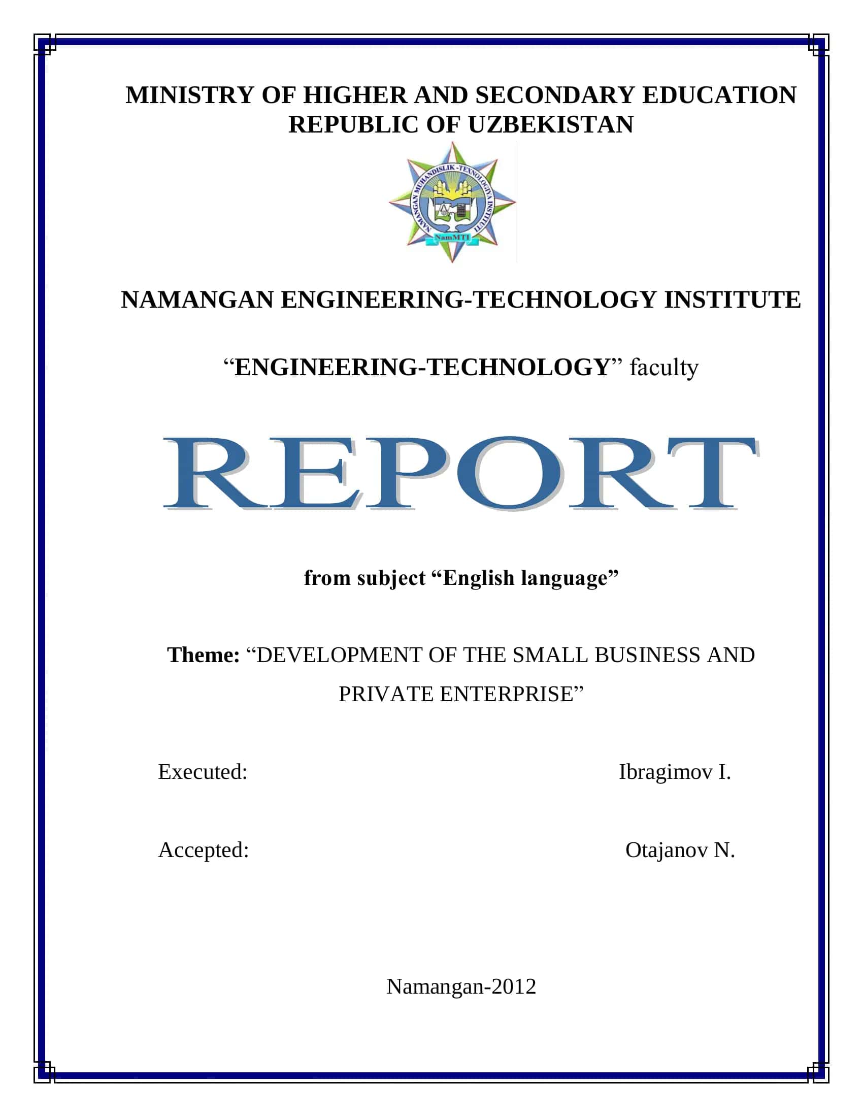 "DEVELOPMENT OF THE SMALL BUSINESS AND PRIVATE ENTERPRISE"