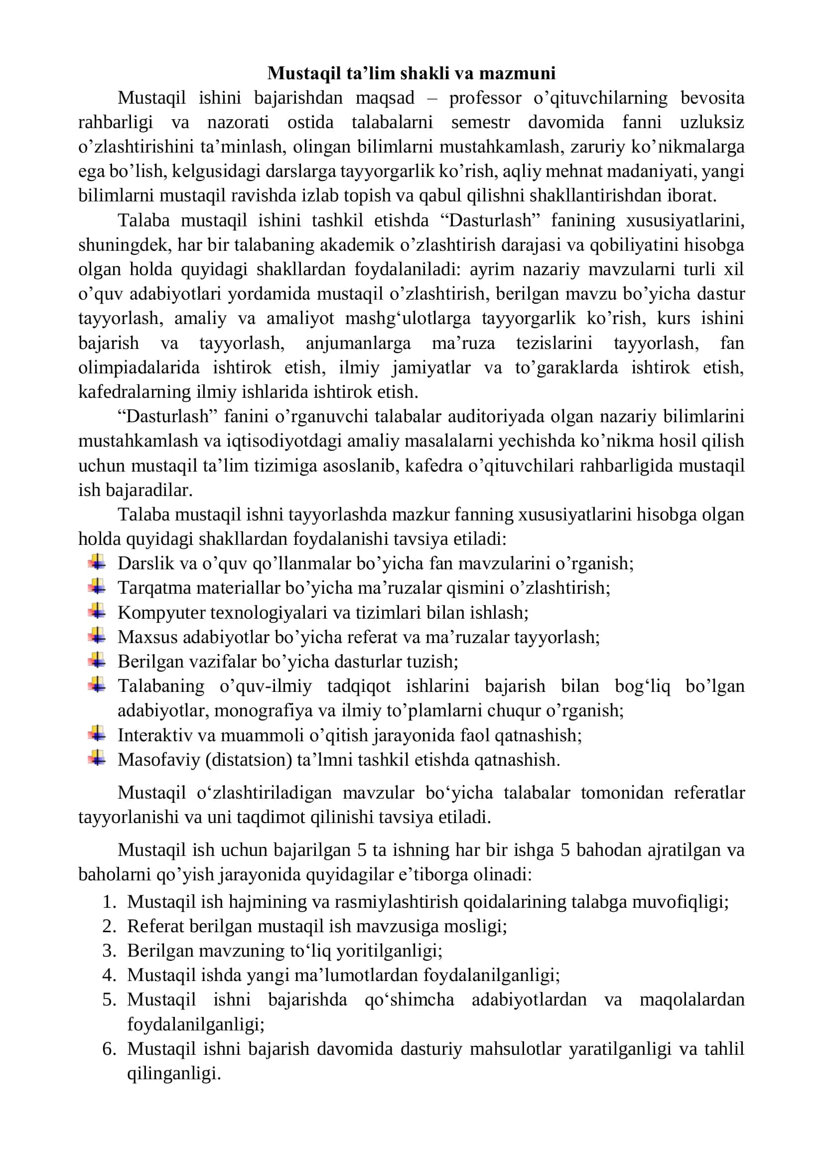 Mustaqil ta’lim shakli va mazmuni