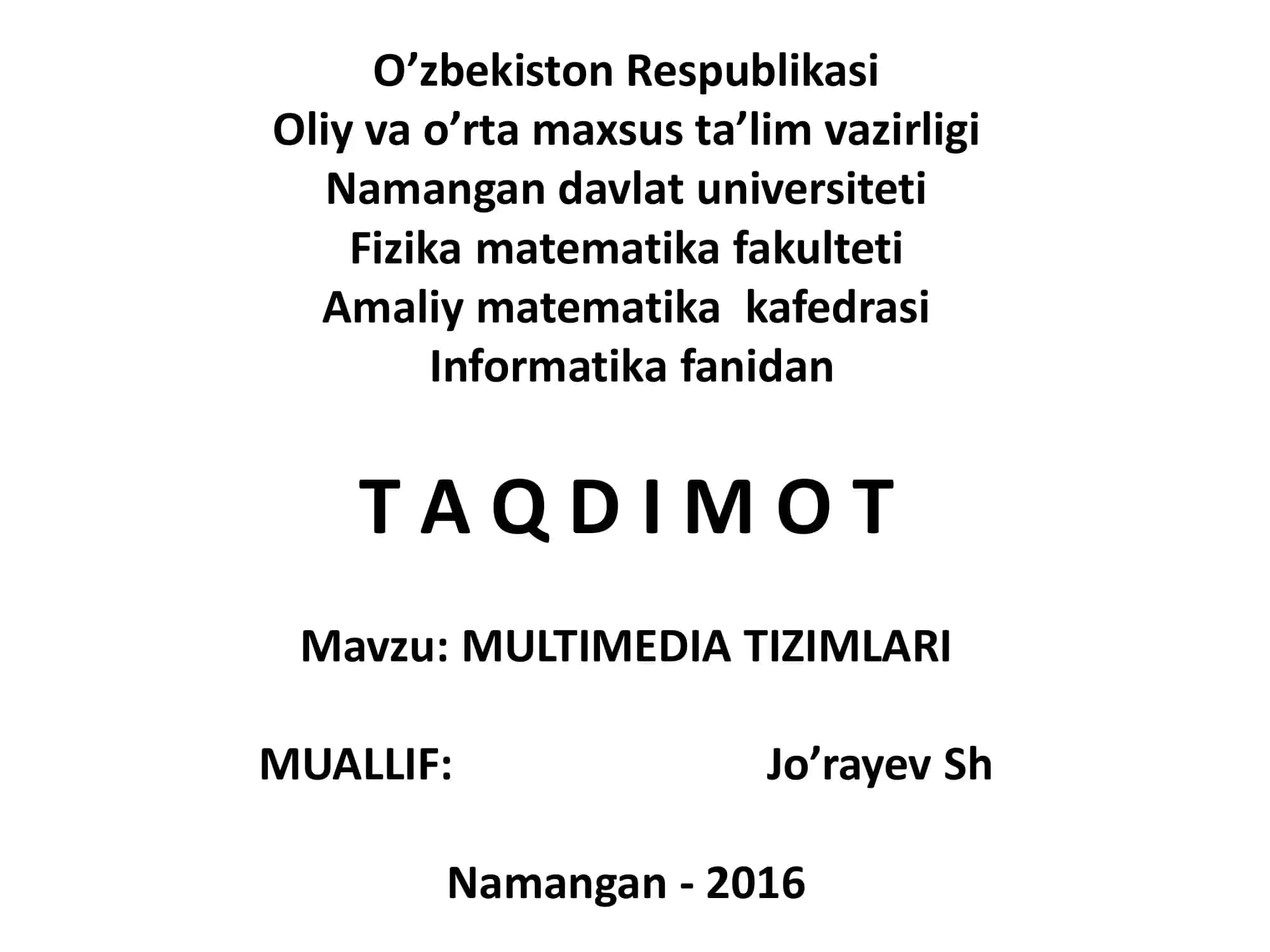MULTIMEDIA TIZIMLARI