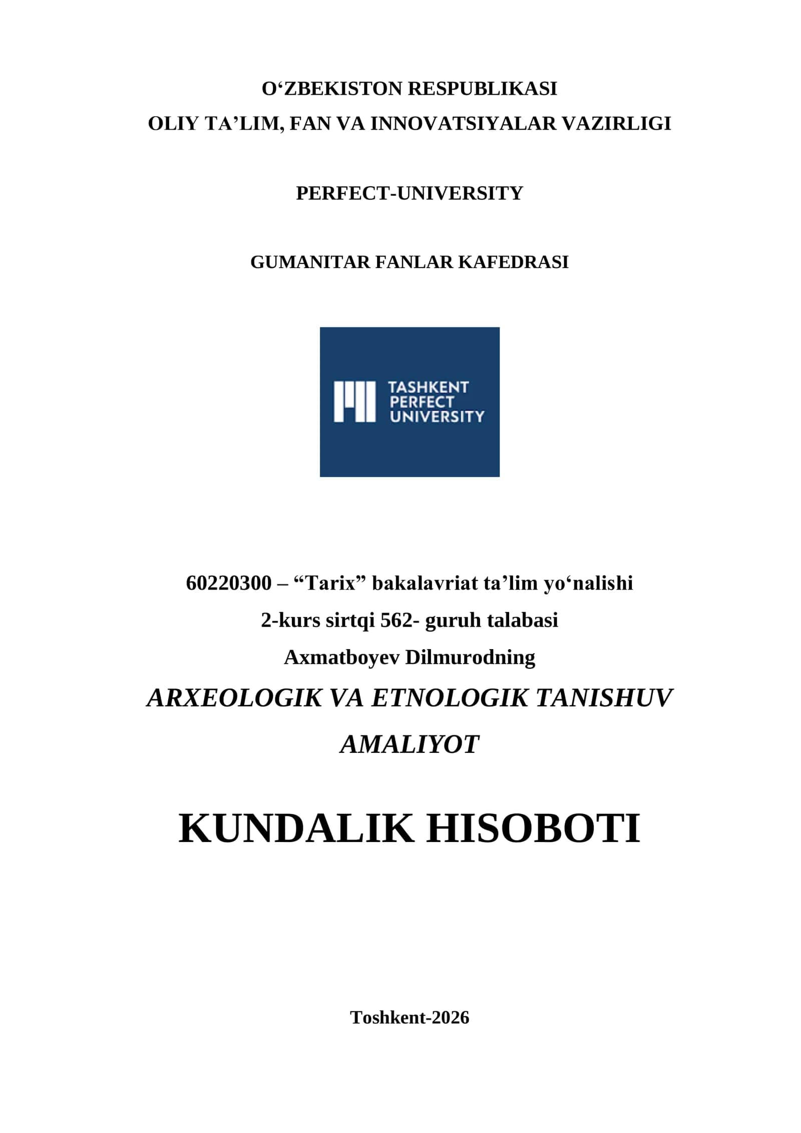 ARXEOLOGIK VA ETNOLOGIK TANISHUV AMALIYOT