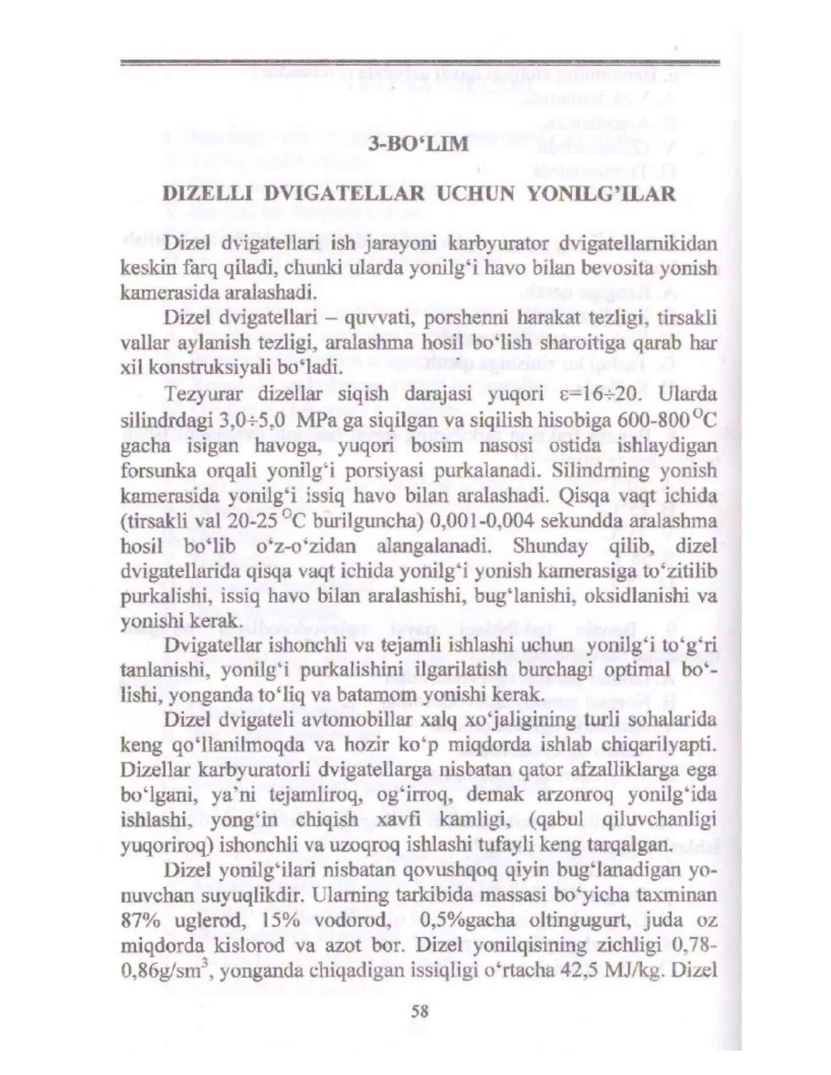 Dizel dvigatellari uchun yonilg'ilar