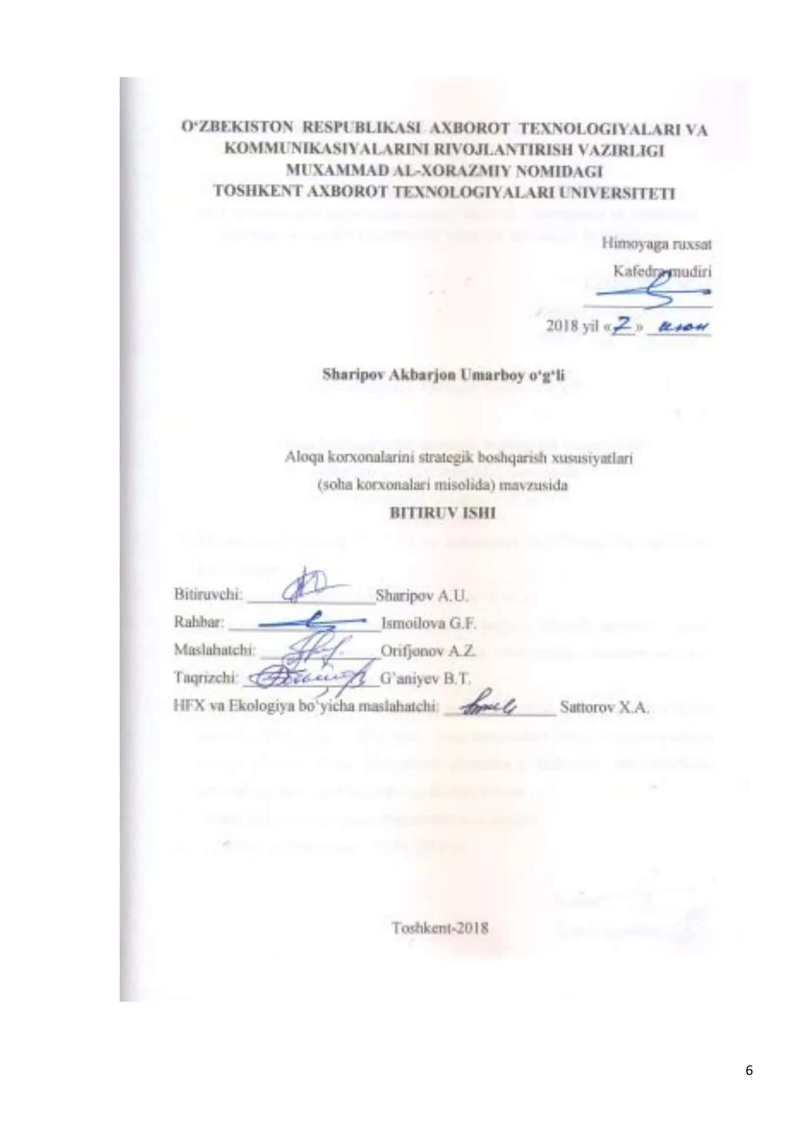 O'ZBEKTELEKOM AK Namangan Filialini Strategik Boshqarish Xususiyatlari
