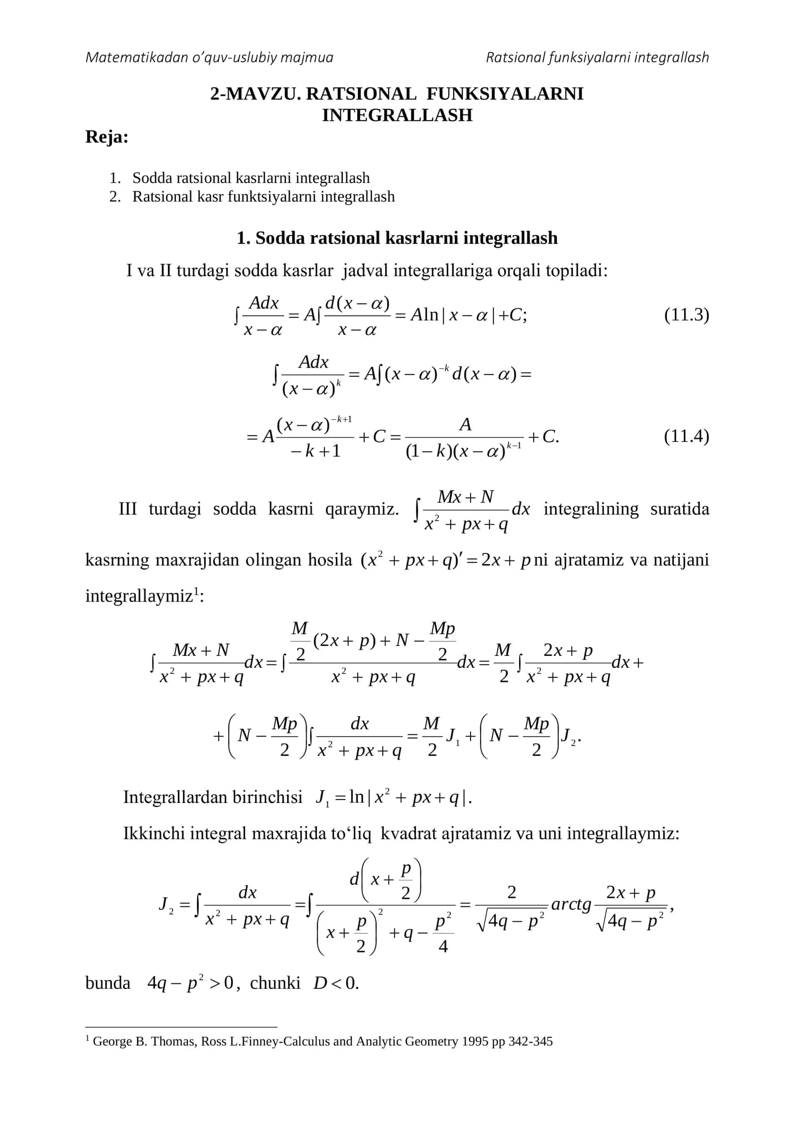 Matematikadan o’quv-uslubiy majmua