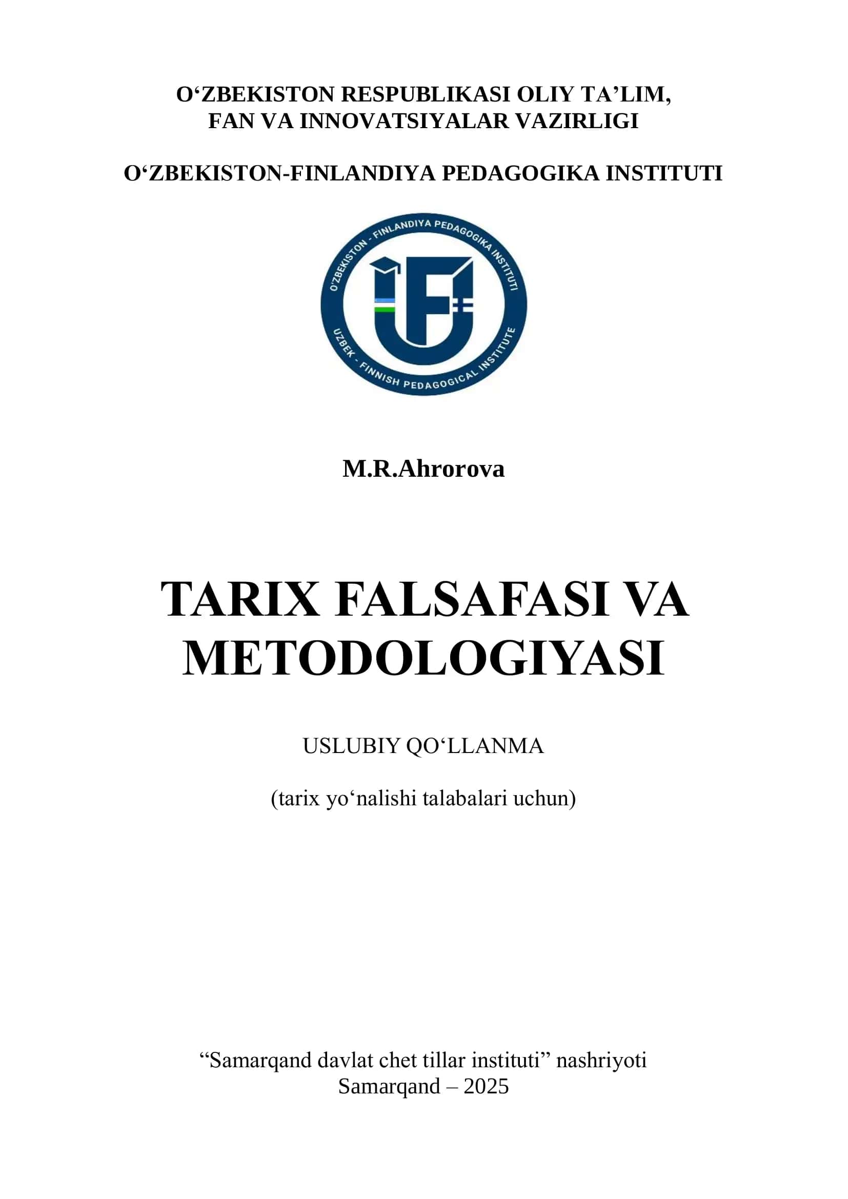 TARIX FALSAFASI VA METODOLOGIYASI
