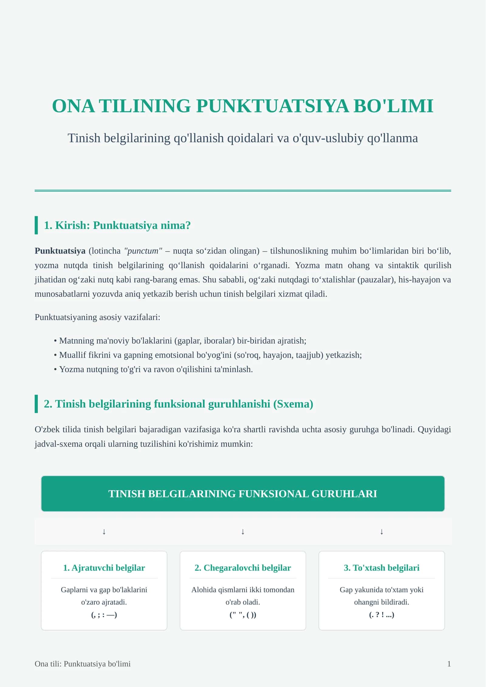 ONA TILINING PUNKTUATSIYA BO'LIMI