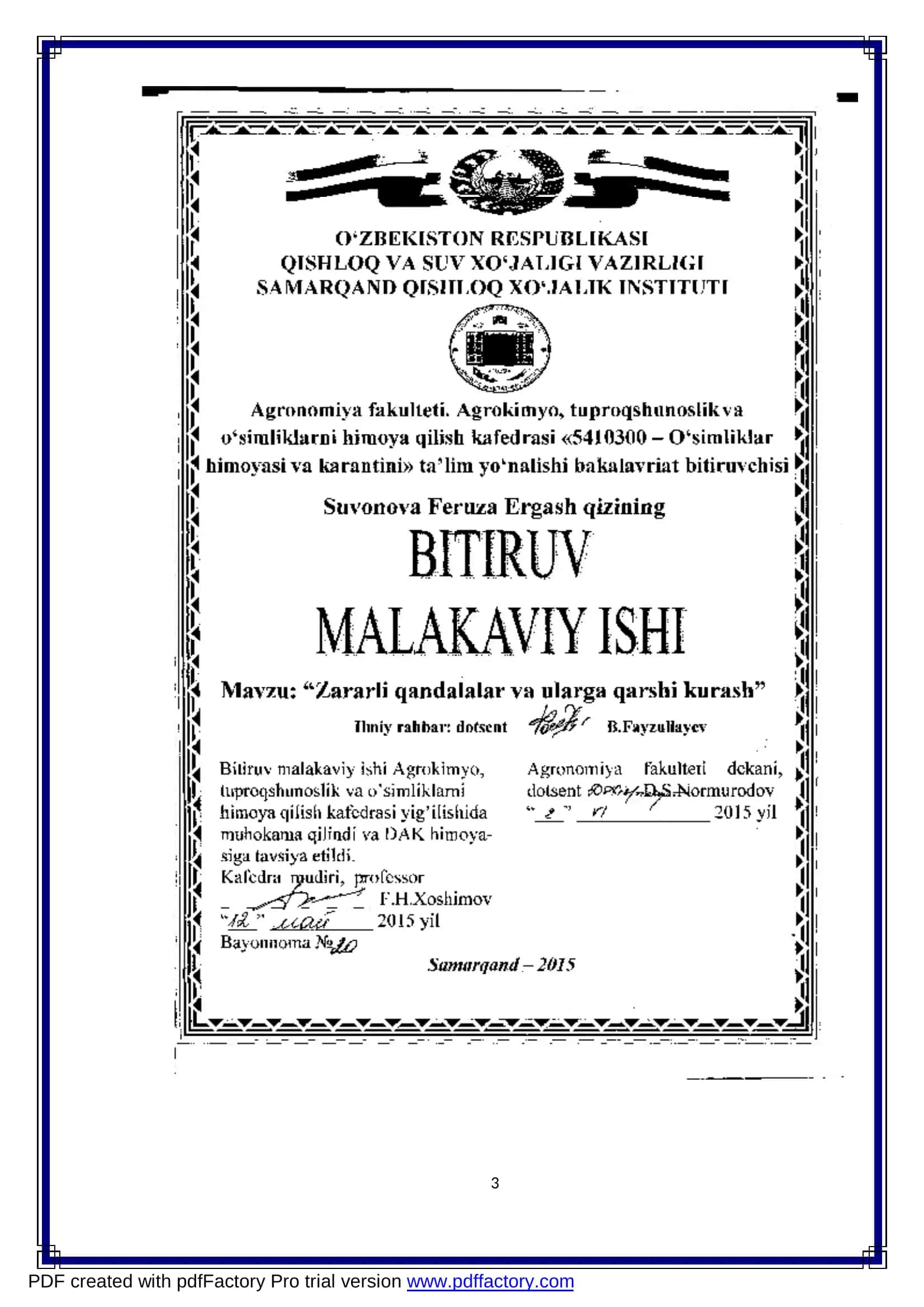 Qishloq xo’jalik ekinlari hosilini olish