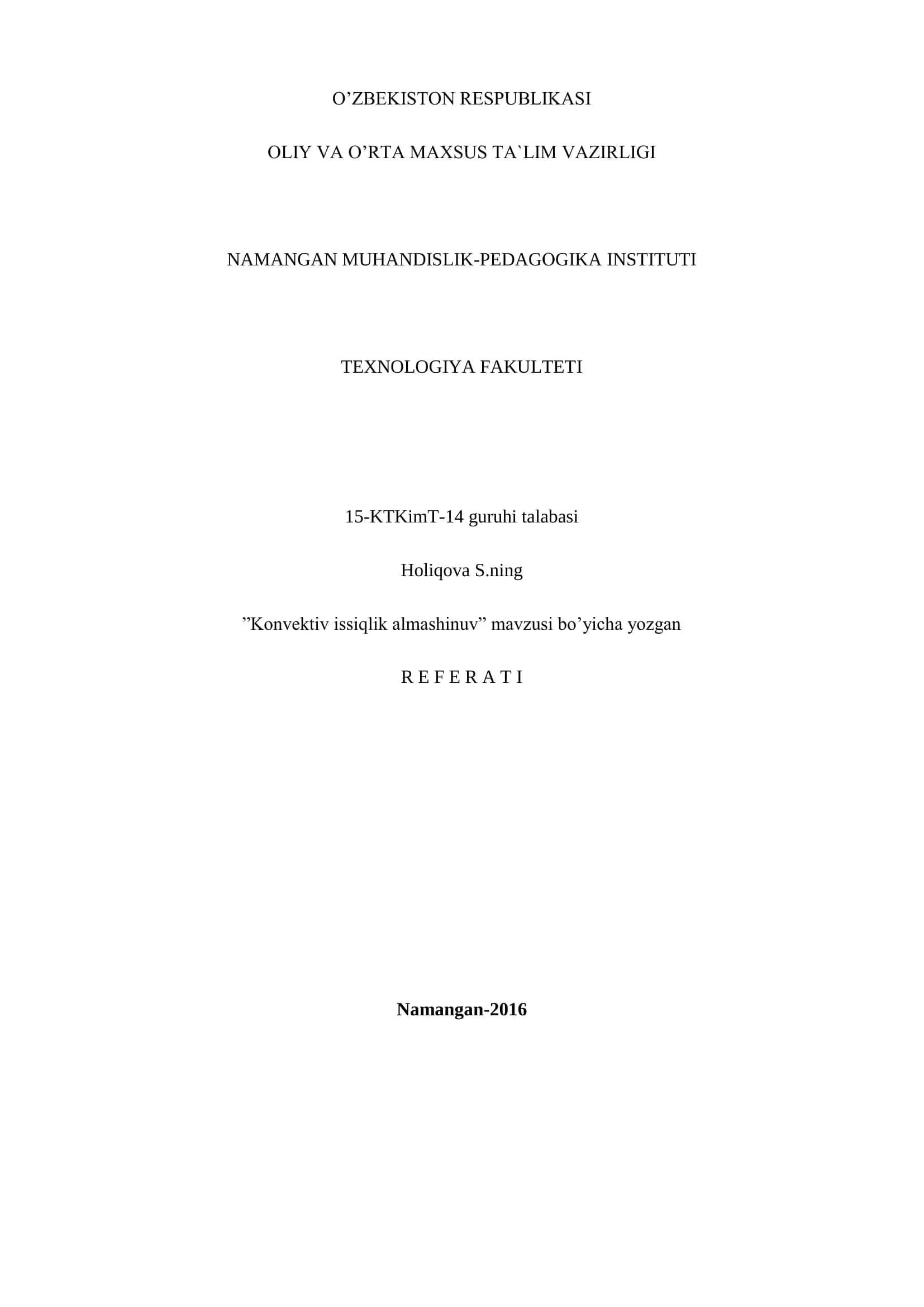 Konvektiv issiqlik almashinuvi