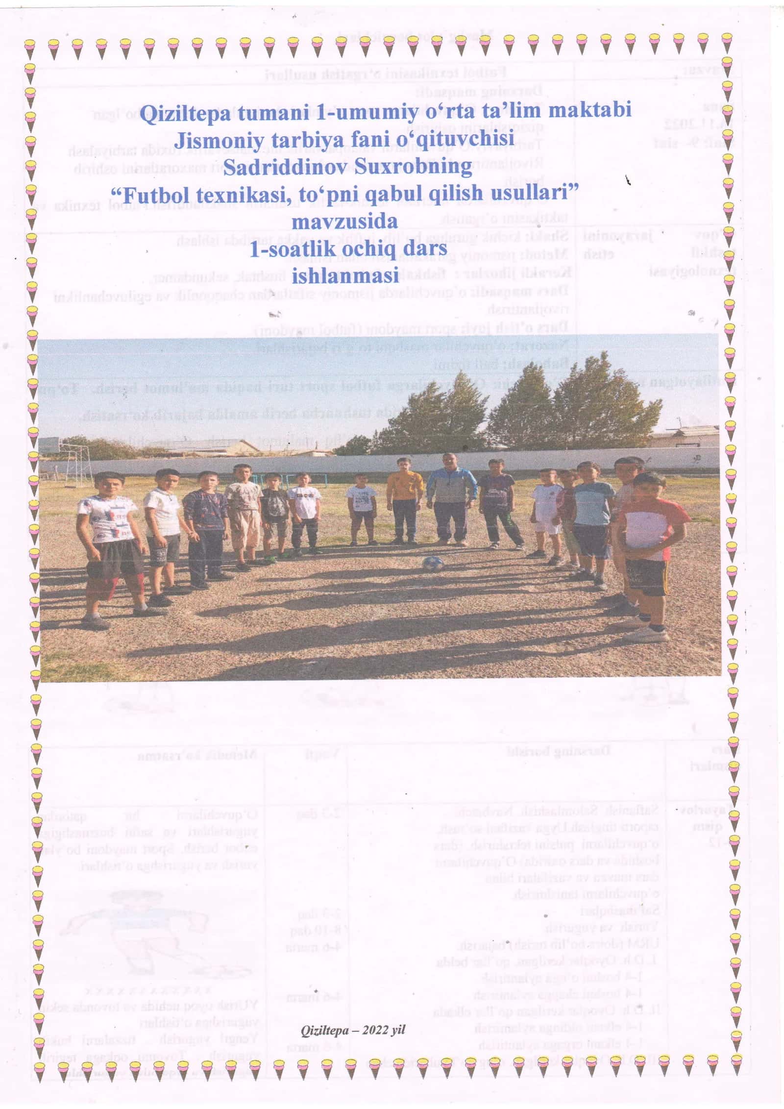 9-sinf Jismoniy tarbiya fanidan Futbolda to'pni qabul qilish usullari dars ishlanma