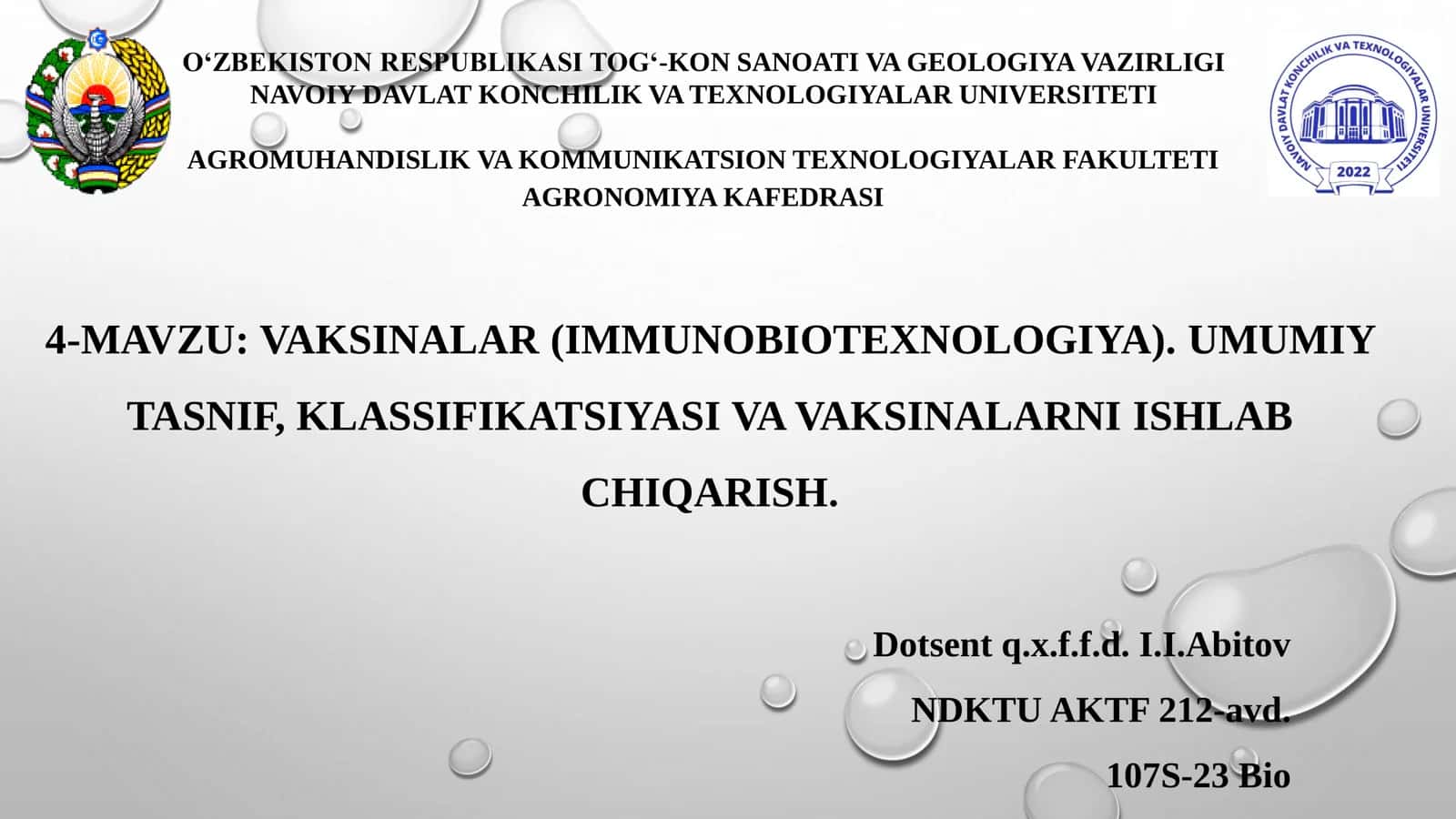 VAKSINALAR (IMMUNOBIOTEXNOLOGIYA). UMUMIY TASNIF, KLASSIFIKATSIYASI VA VAKSINALARNI ISHLAB CHIQARISH