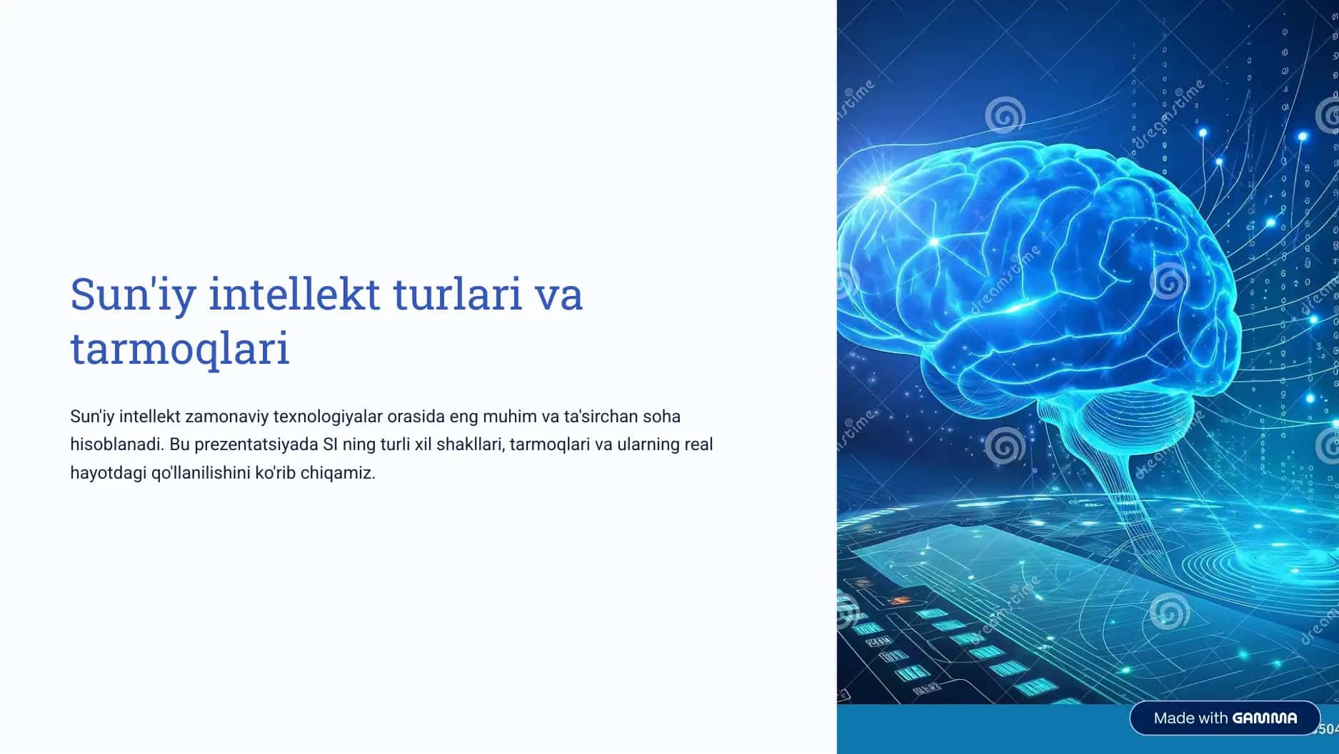 Sun’iy intellekt turlari, tarmoqlari.