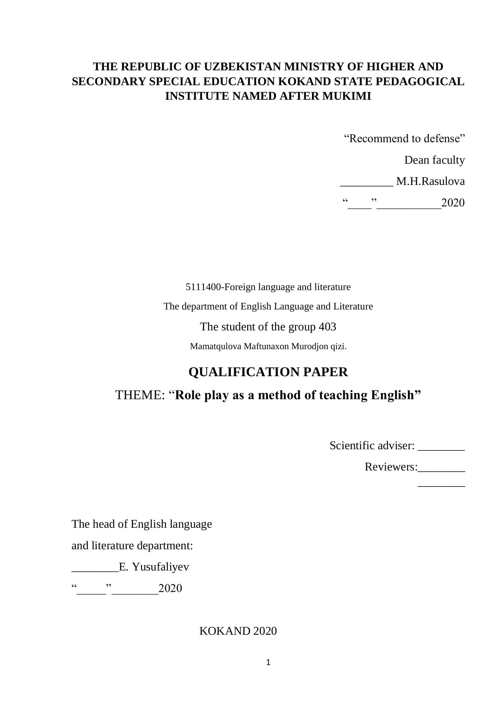 Role play as a method of teaching English