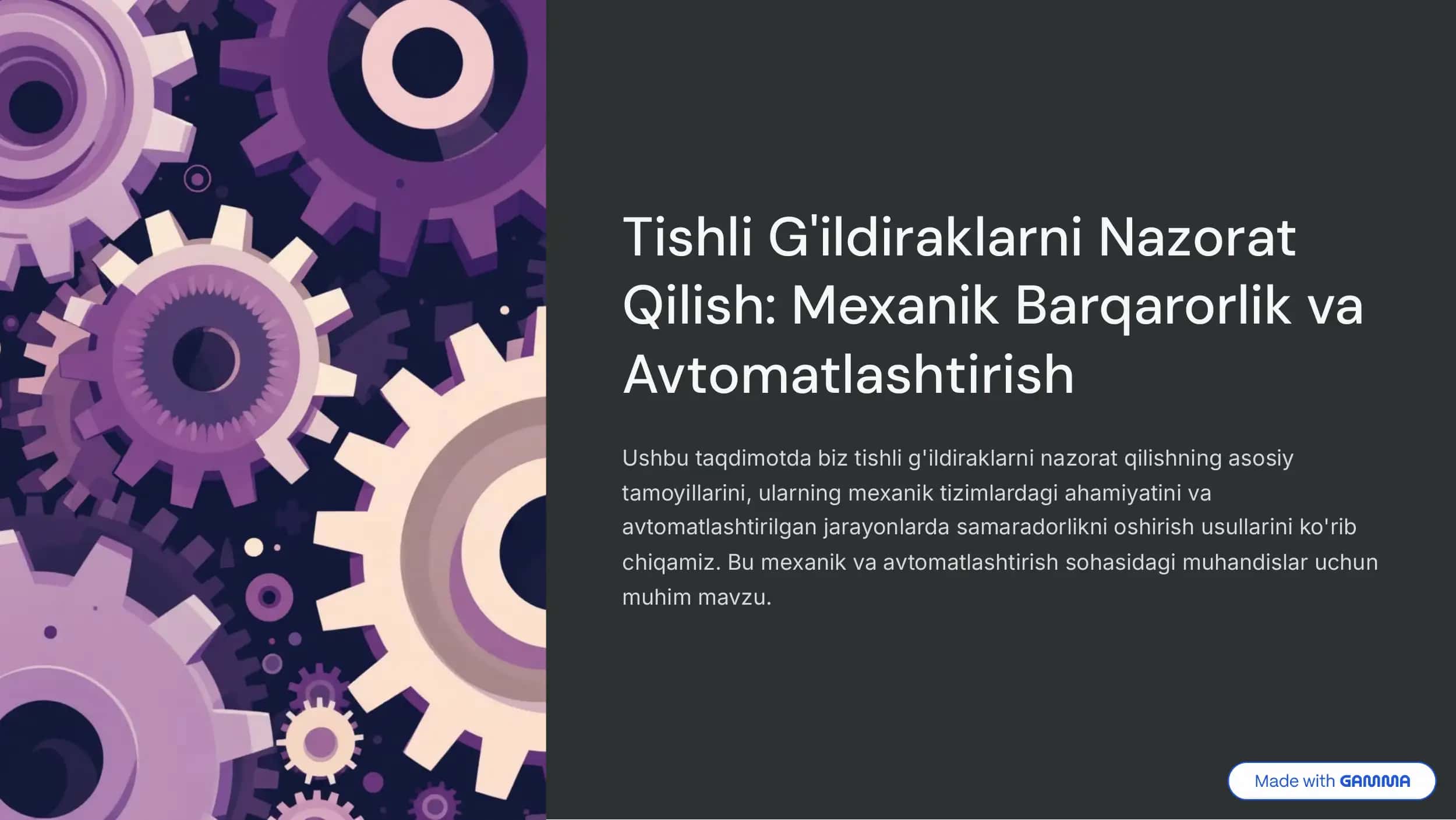 Tishli g'ildiraklarni nazorat gilish.