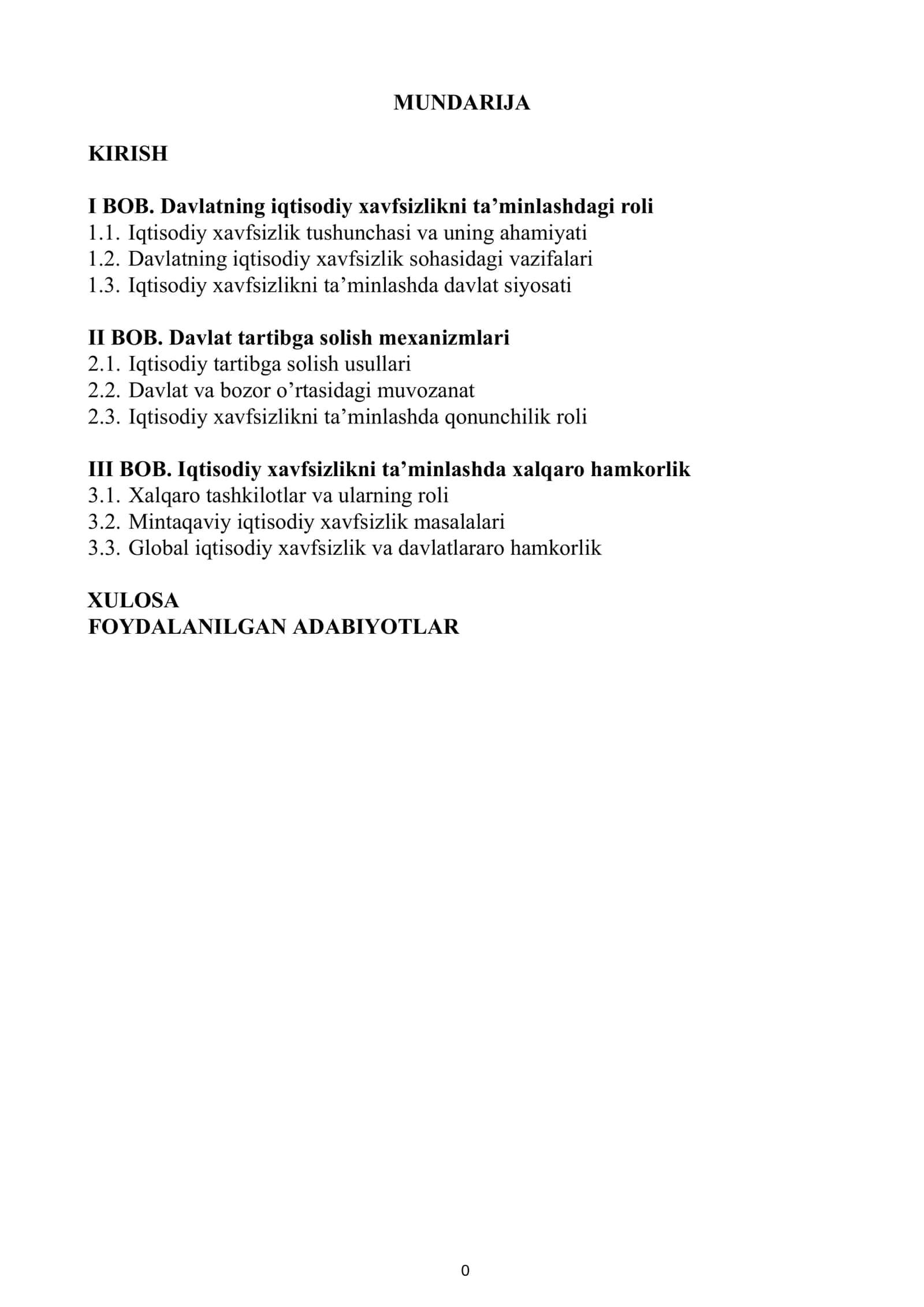 Davlatning iqtisodiy xavfsizlikni ta’minlashdagi roli