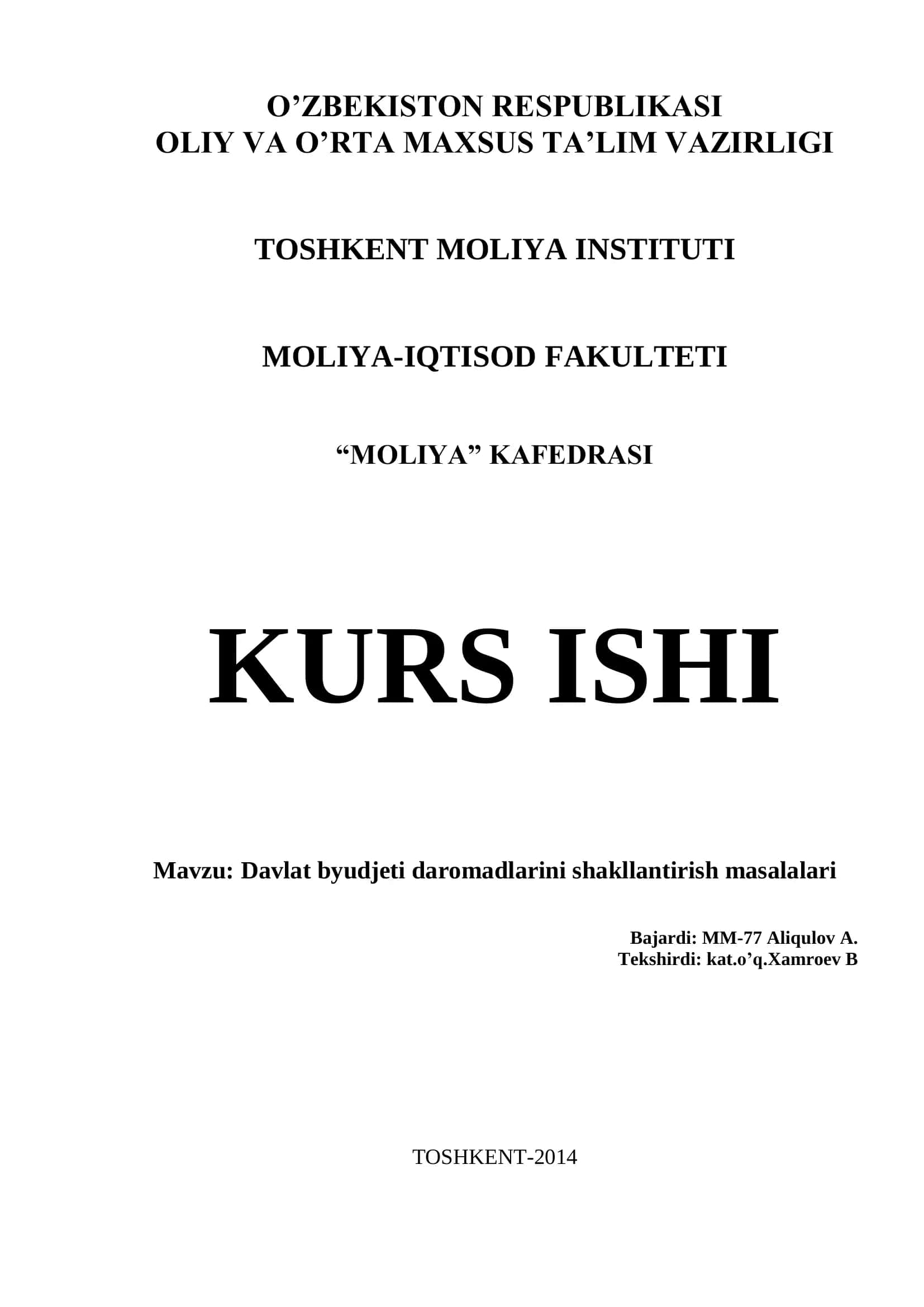 Davlat byudjeti daromadlarini shakllantirish masalalari
