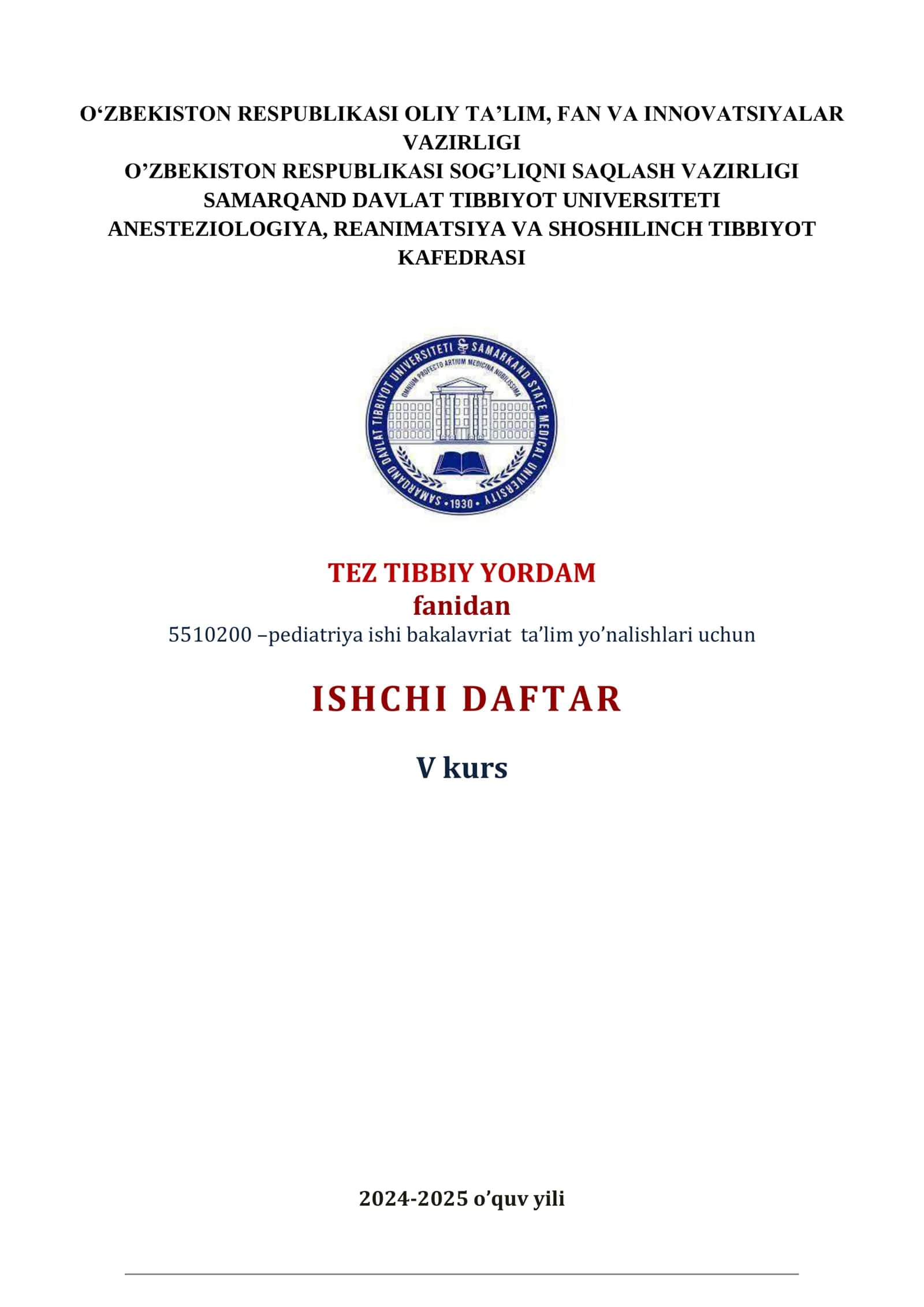 TEZ TIBBIY YORDAM 5-kurs tez tibbiy yordan ishchisi