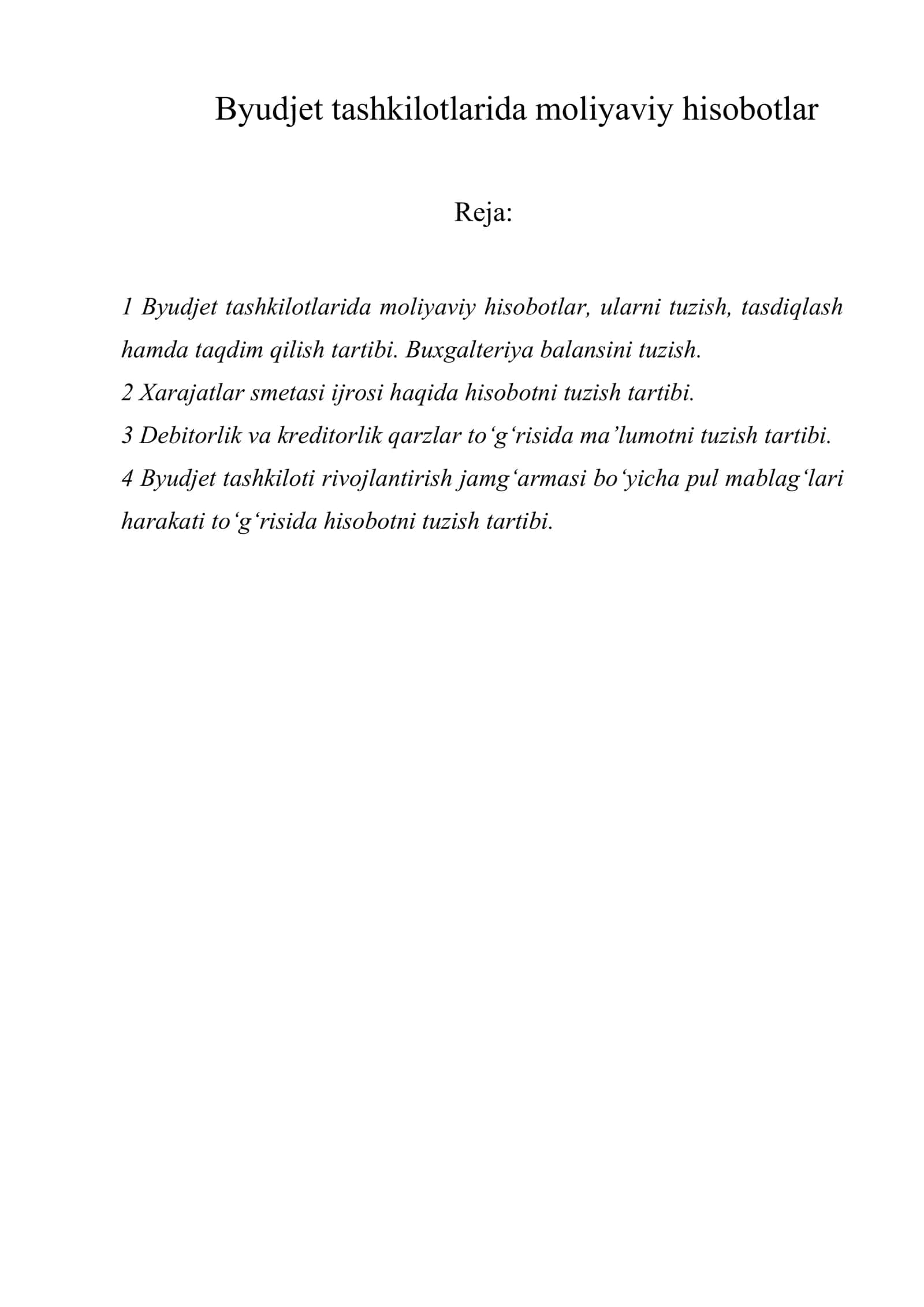 Byudjet tashkilotlarida moliyaviy hisobotlar
