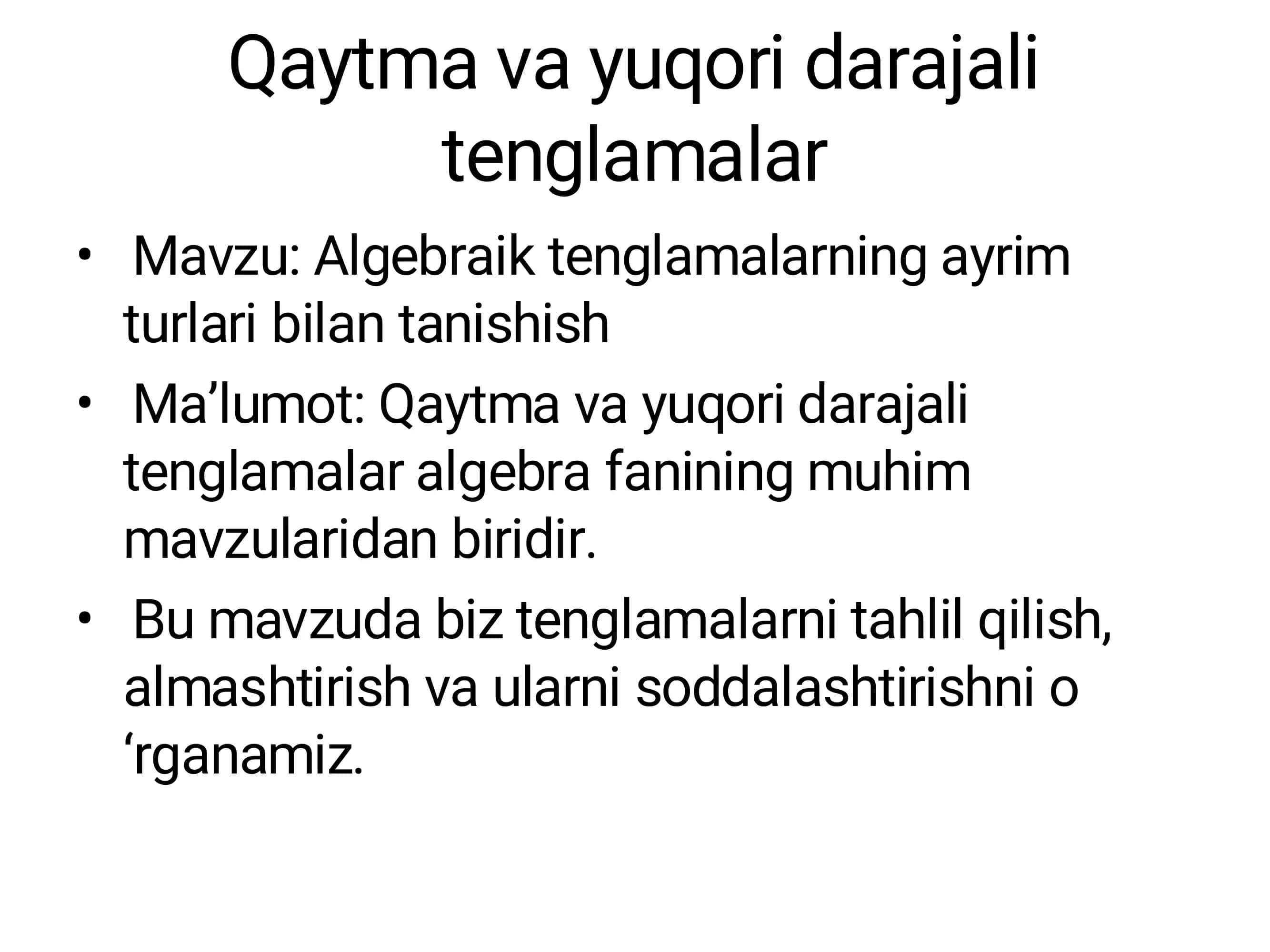 Qaytma va yuqori darajali tenglamalar