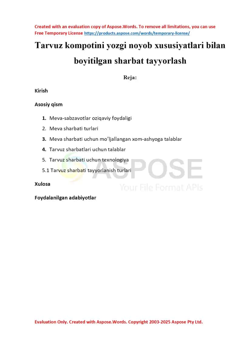 Tarvuz kompotining yozgi noyob xushboy tamli sharbatini tayyorlash