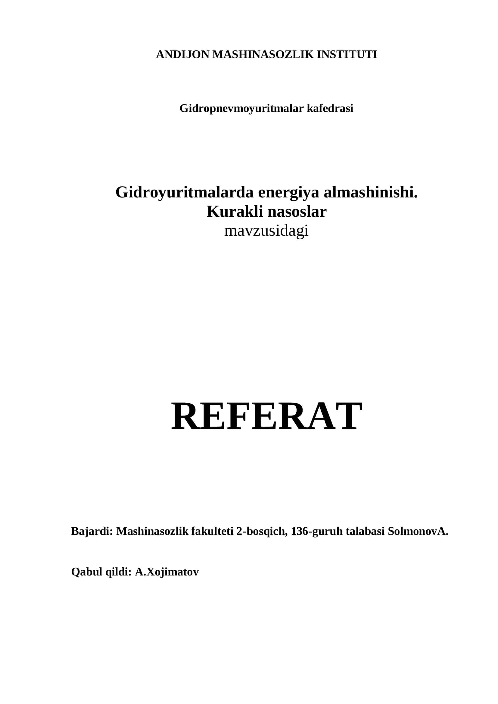 Gidropnevmoyuritmalar kafedrasi