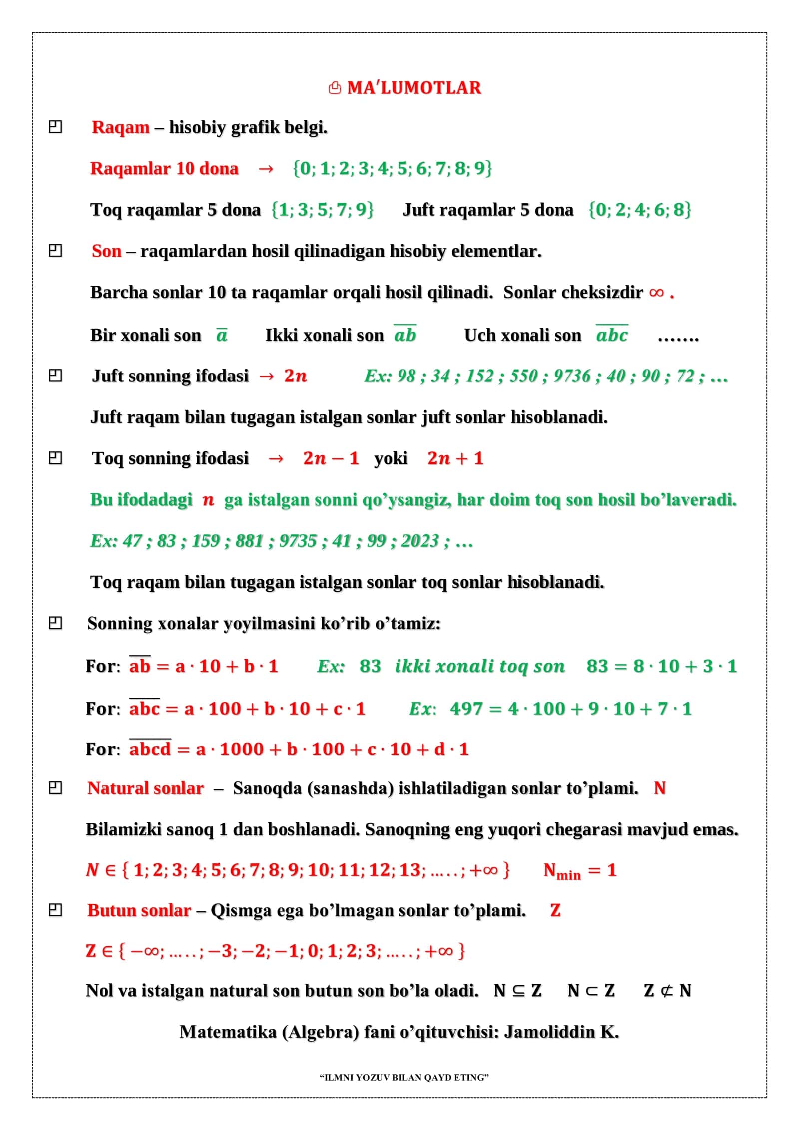 ILMNI YOZUV BILAN QAYD ETING matematika sm , mm, m