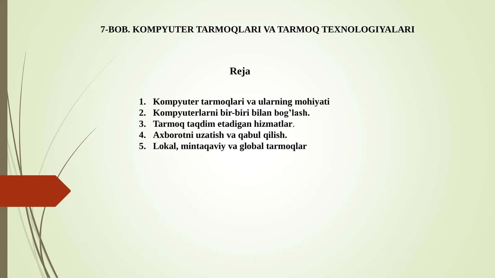 KOMPYUTER TARMOQLARI VA TARMOQ TEXNOLOGIYALARI