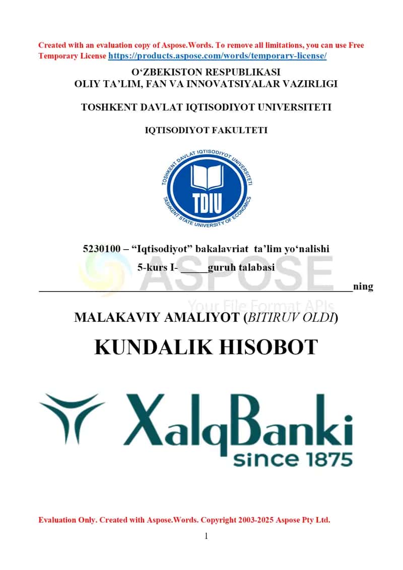 xalq banki hisobot Xalq banki amaliyot hisobot xalq banki malakaviy amaliyot xalq banki praktika
