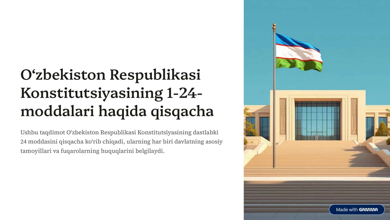 O‘zbekiston Respublikasi Konstitutsiyasi 1-24-moddalari